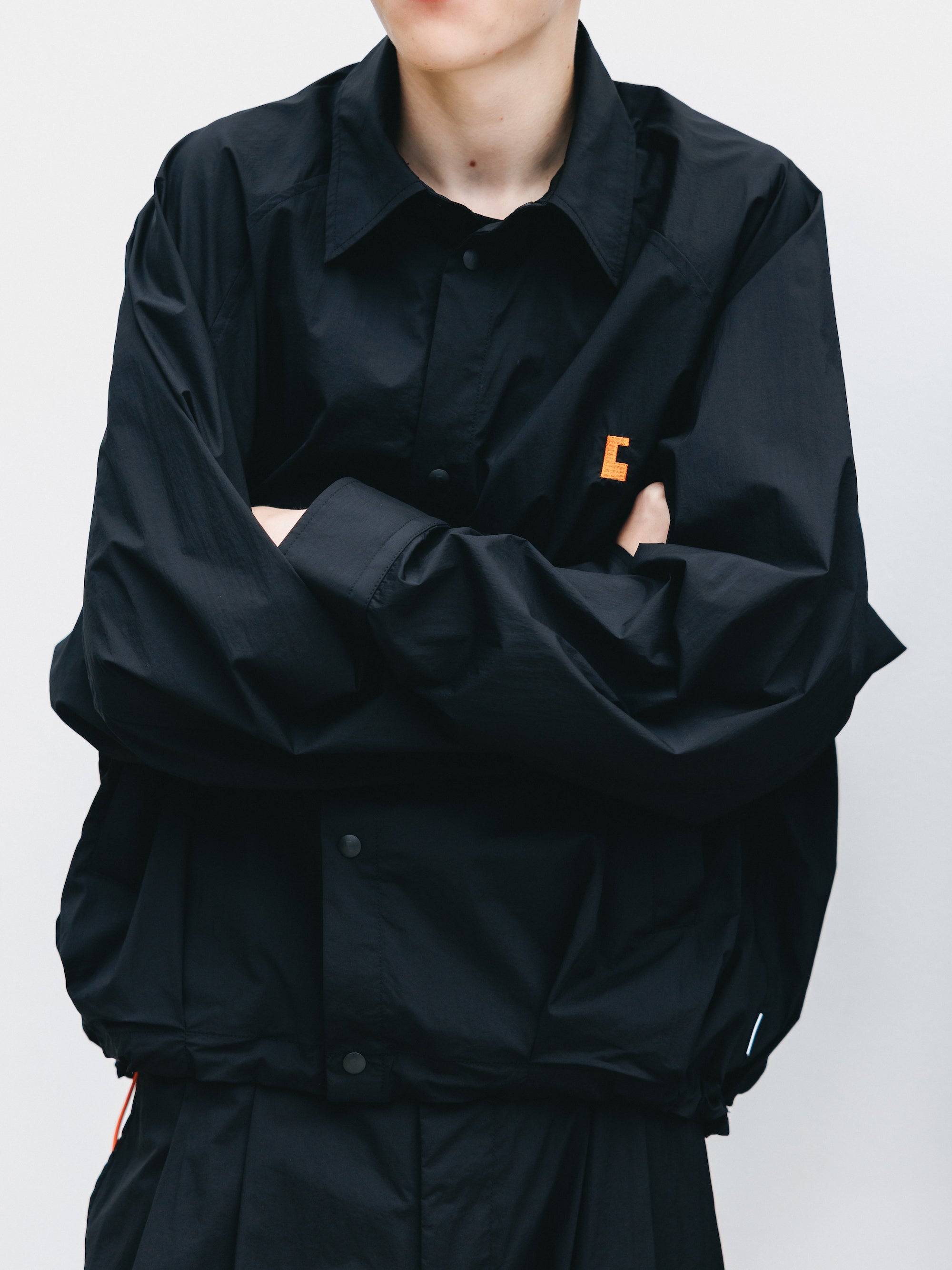 "C” CRISPY NYLON CITY UNIFORM BALLOON L/S SHIRT JACKET (BLACK×ORANGE)