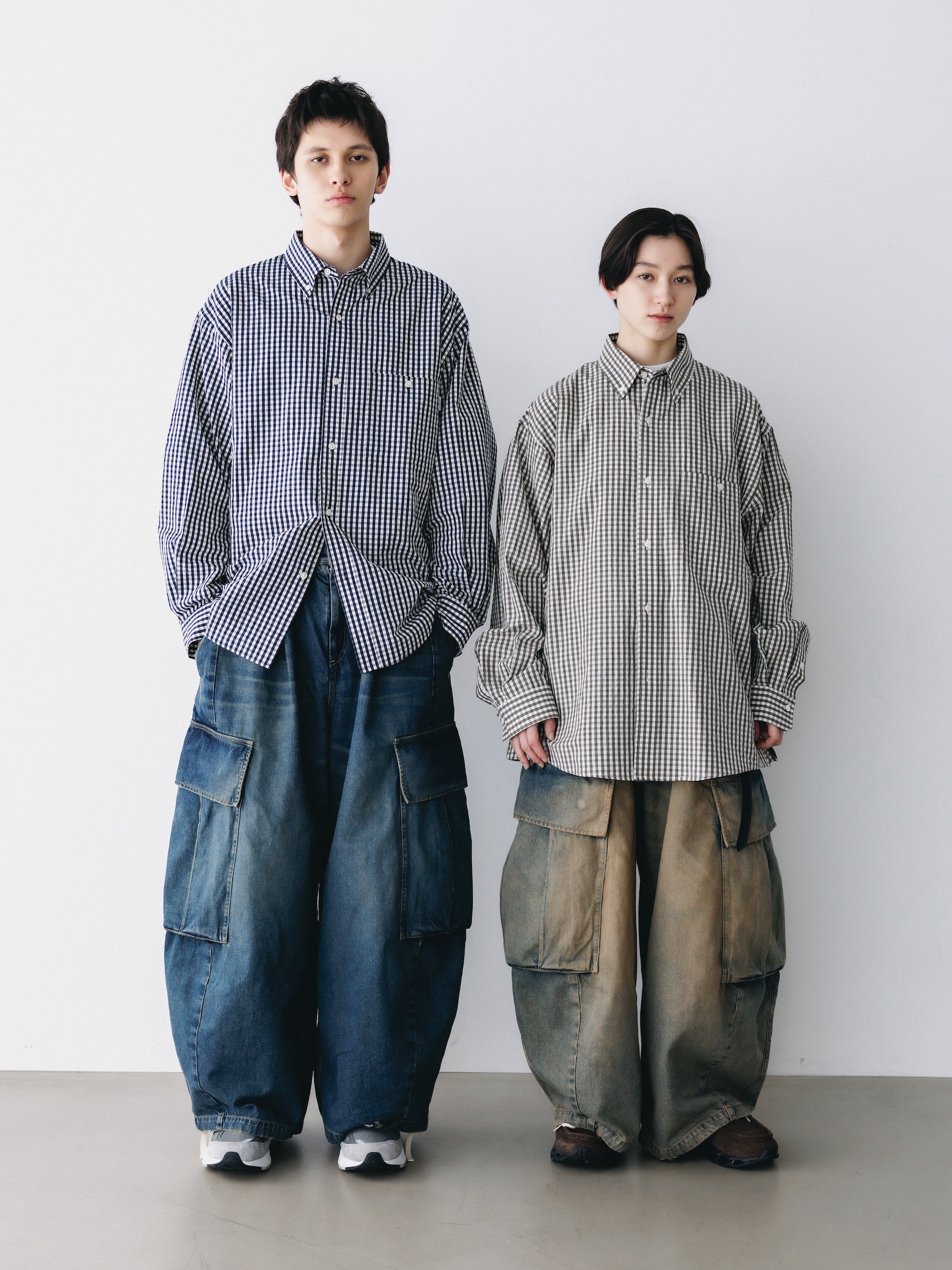 GINGHAM CHECK VENTILATION L/S B.D.SHIRT (NAVY×ECRU)