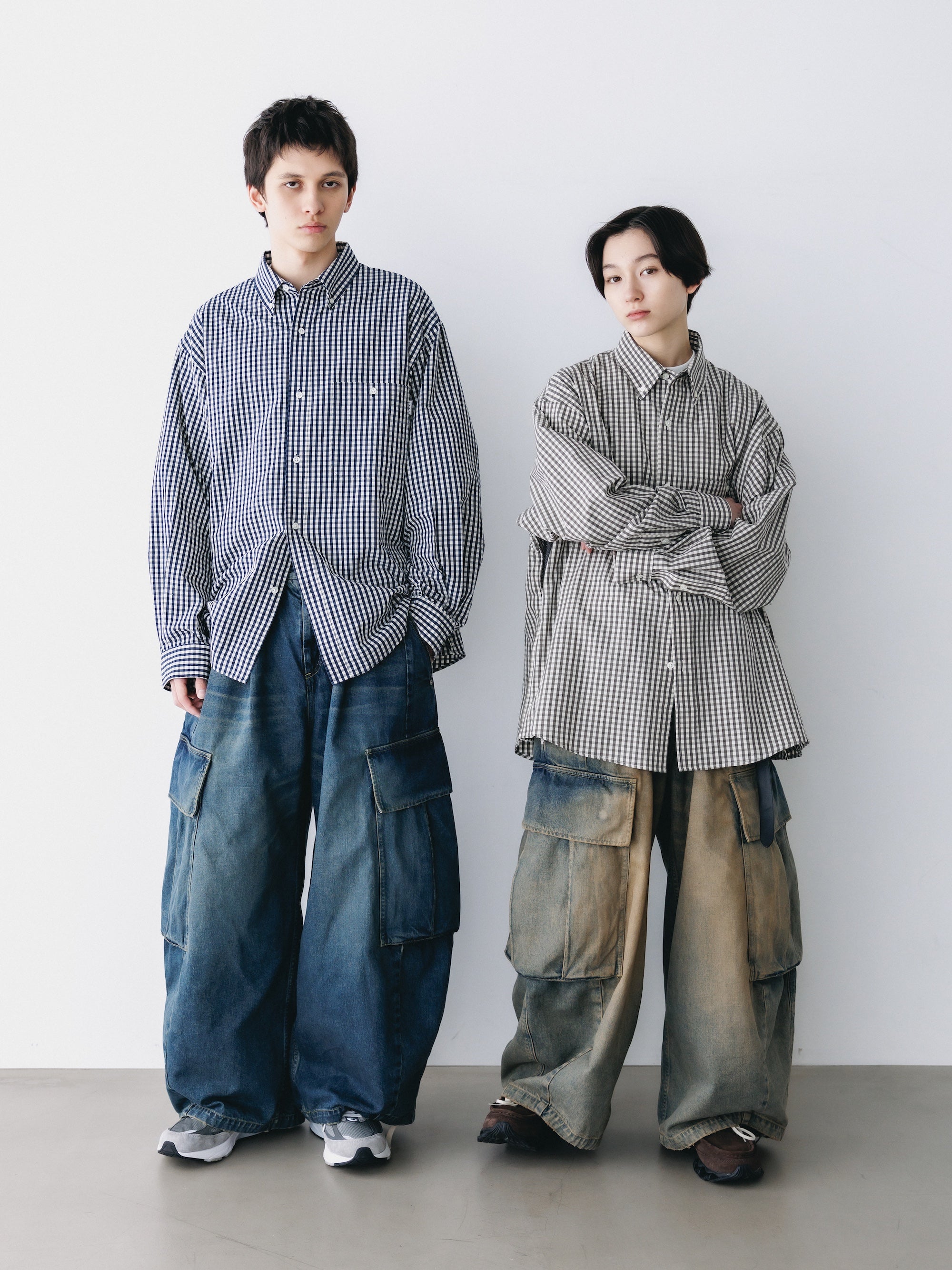 GINGHAM CHECK VENTILATION L/S B.D.SHIRT (NAVY×ECRU)