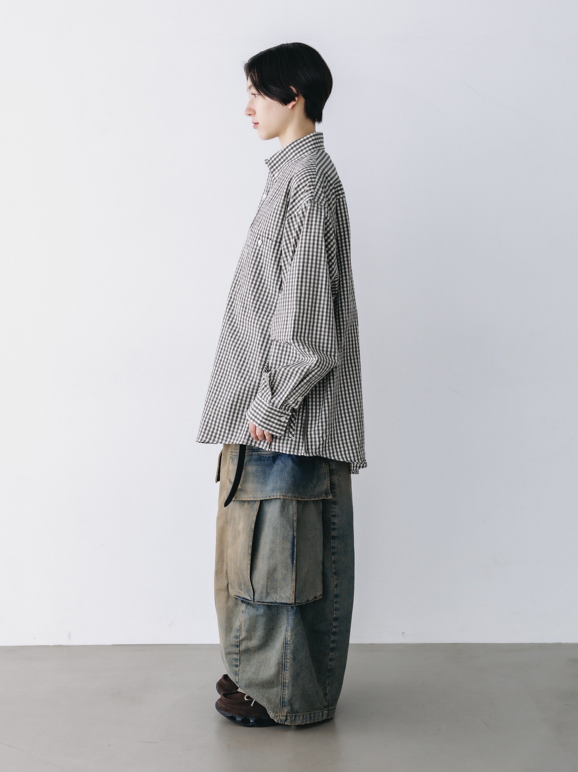 GINGHAM CHECK VENTILATION L/S B.D.SHIRT (KHAKI×ECRU)