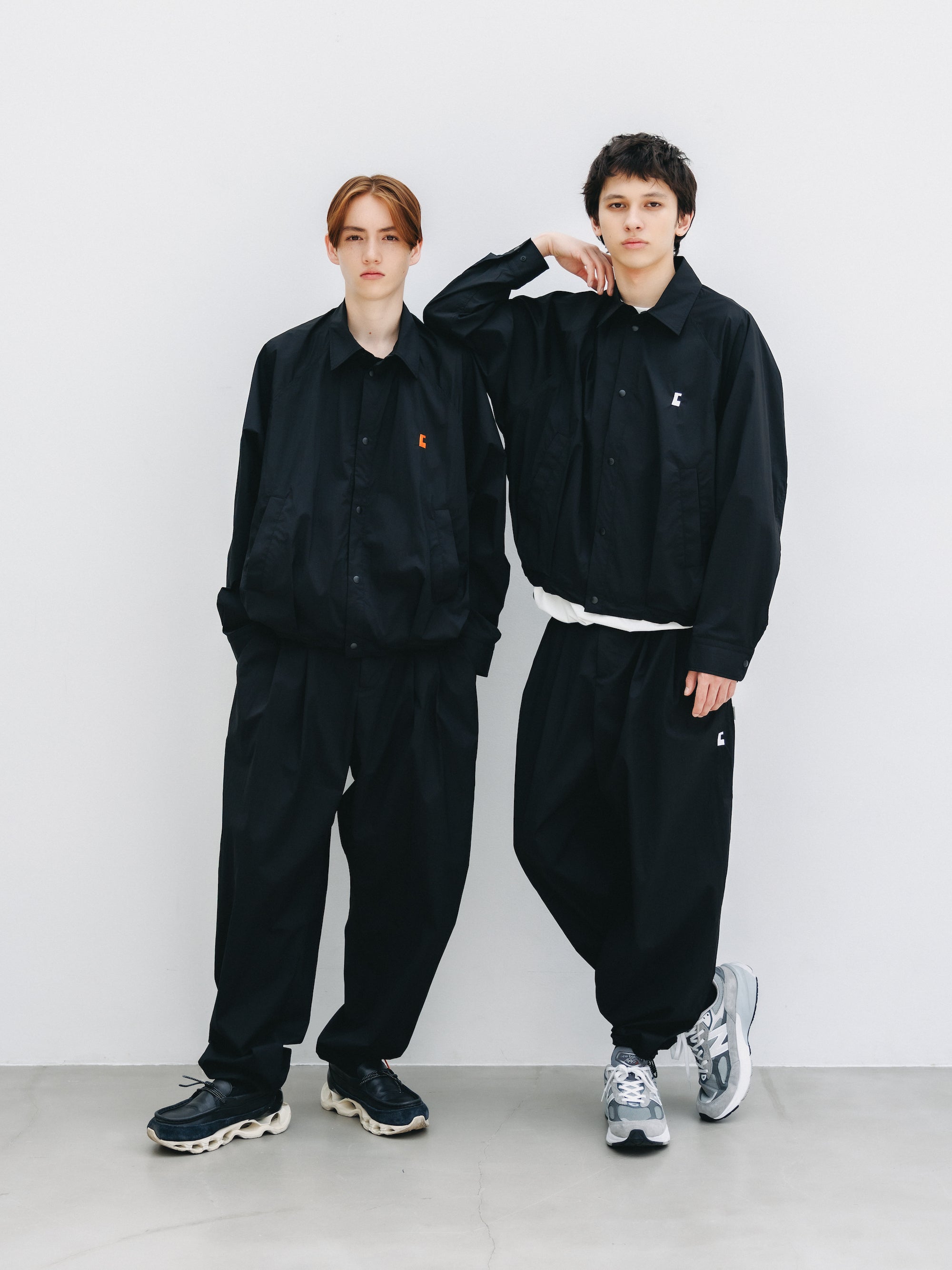 "C” CRISPY NYLON CITY UNIFORM BALLOON L/S SHIRT JACKET (BLACK×ORANGE)