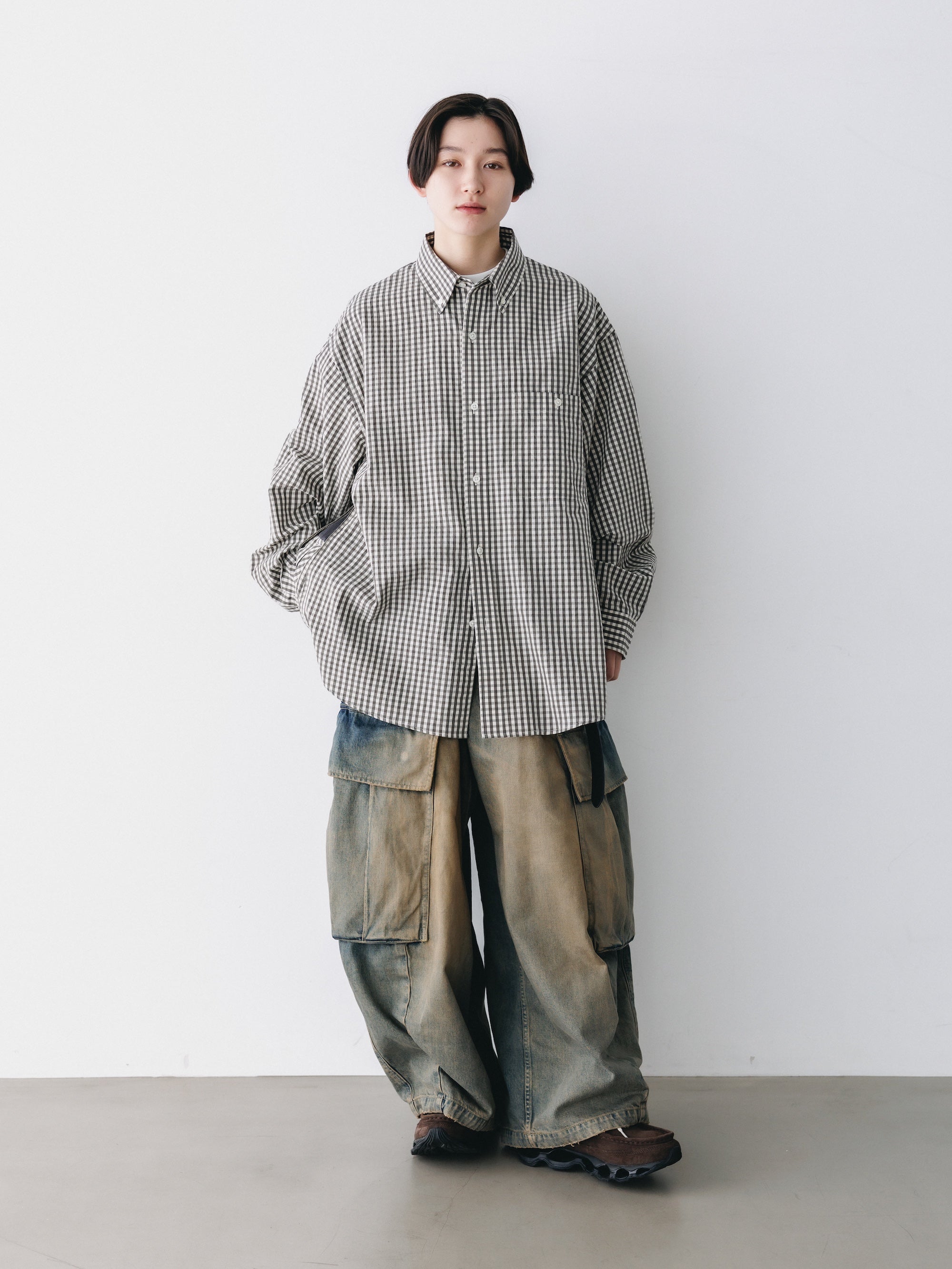 GINGHAM CHECK VENTILATION L/S B.D.SHIRT (KHAKI×ECRU)