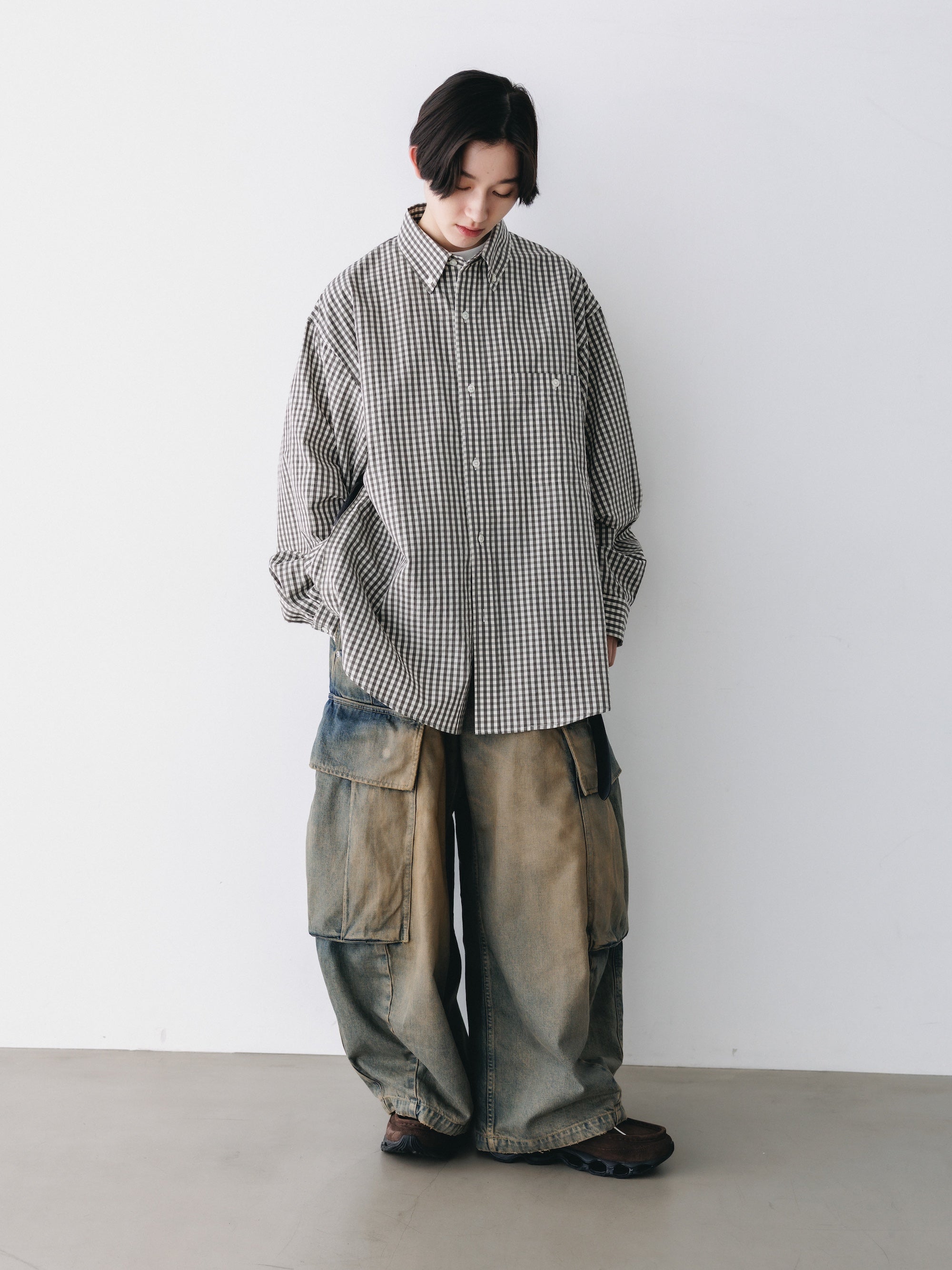 GINGHAM CHECK VENTILATION L/S B.D.SHIRT (KHAKI×ECRU)