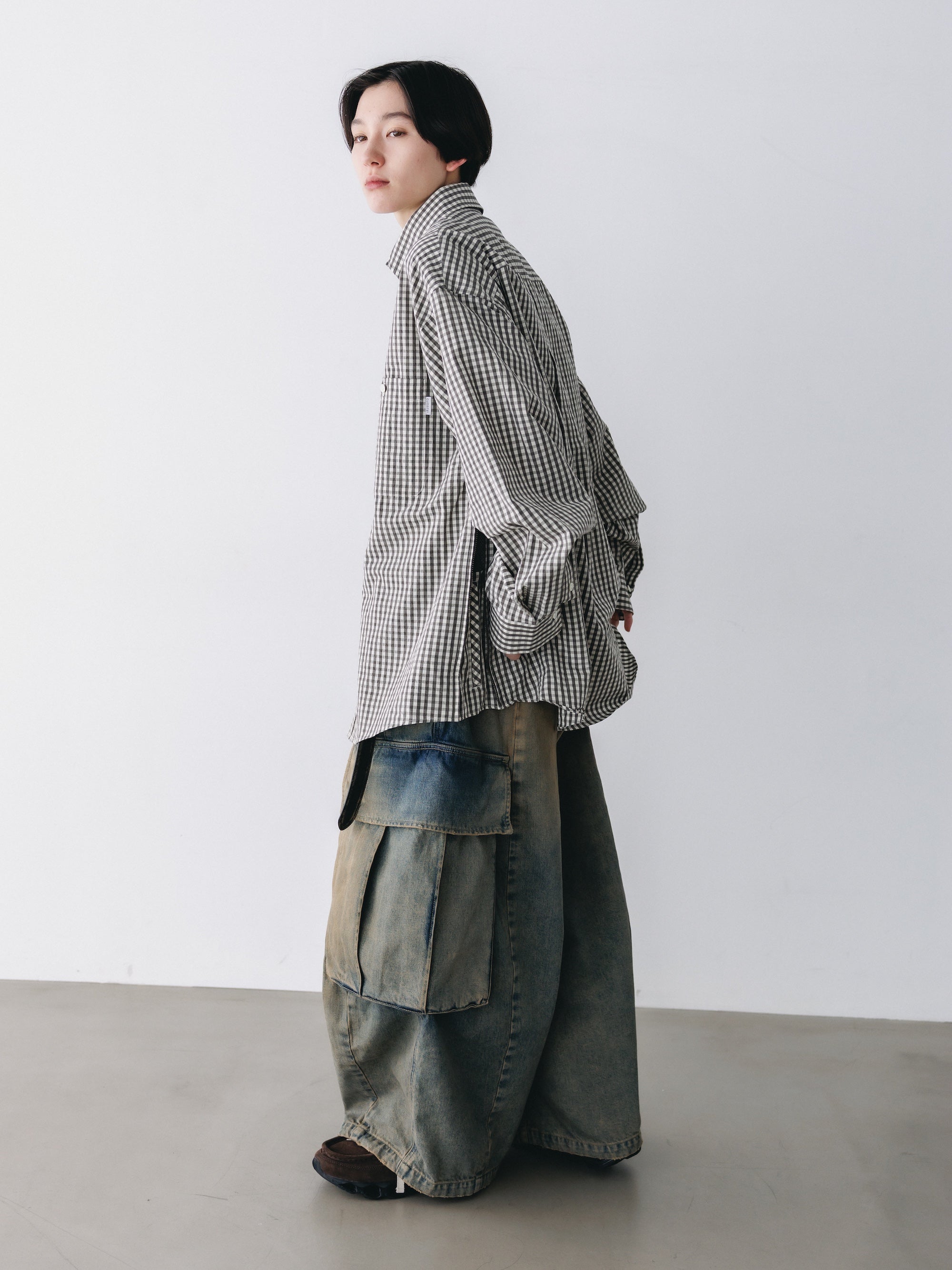 GINGHAM CHECK VENTILATION L/S B.D.SHIRT (KHAKI×ECRU)