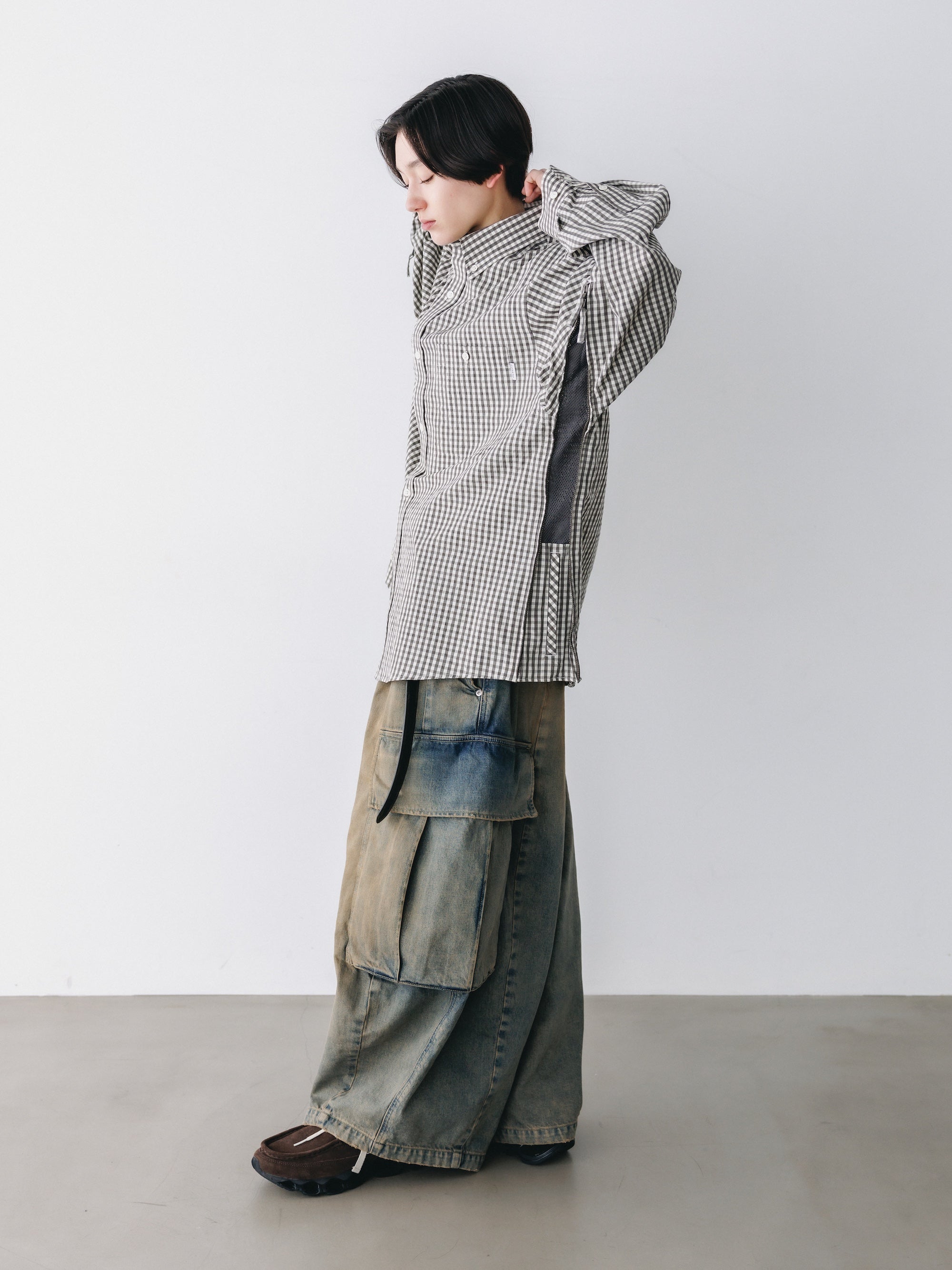 GINGHAM CHECK VENTILATION L/S B.D.SHIRT (KHAKI×ECRU)