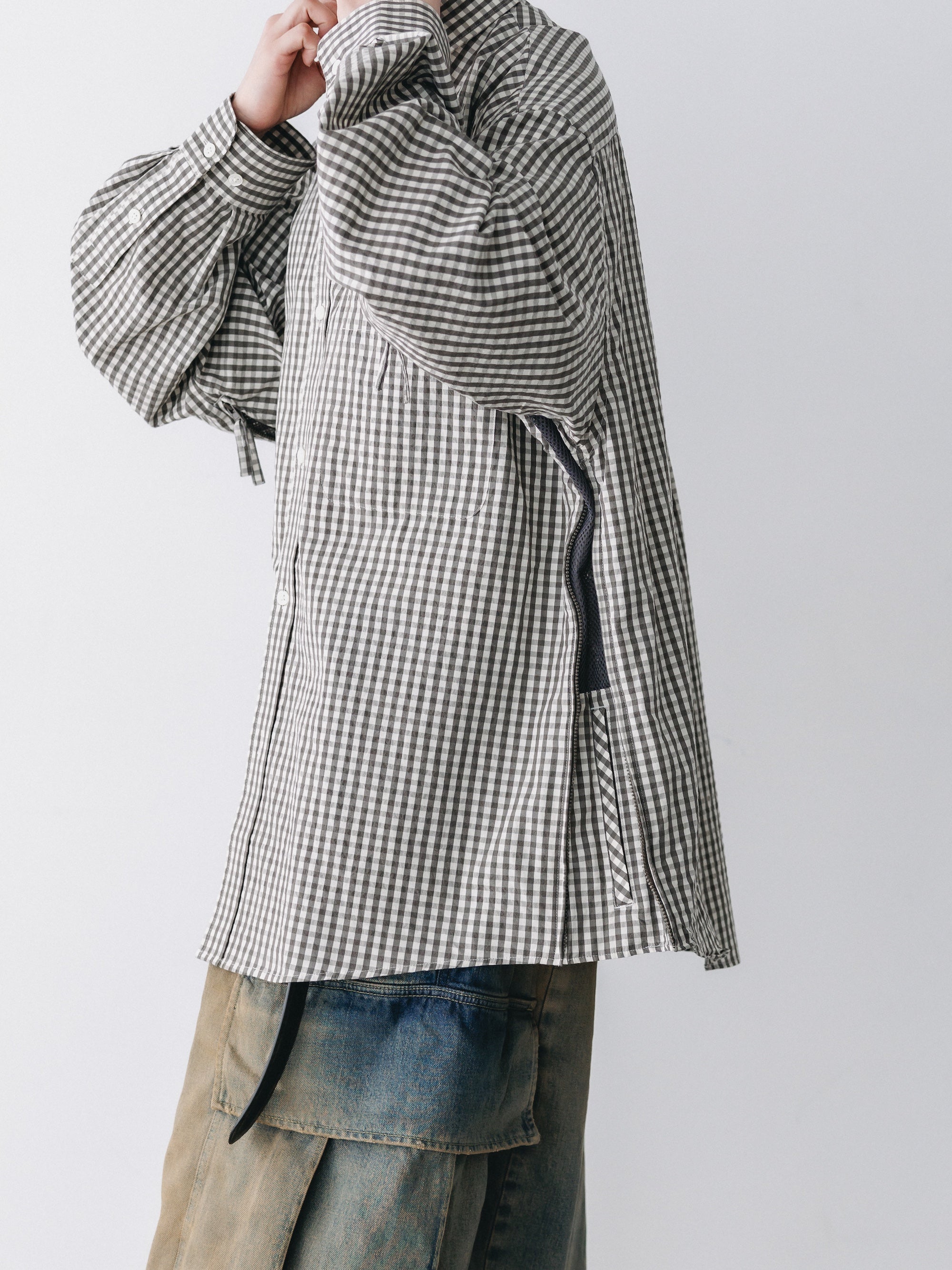GINGHAM CHECK VENTILATION L/S B.D.SHIRT (KHAKI×ECRU)