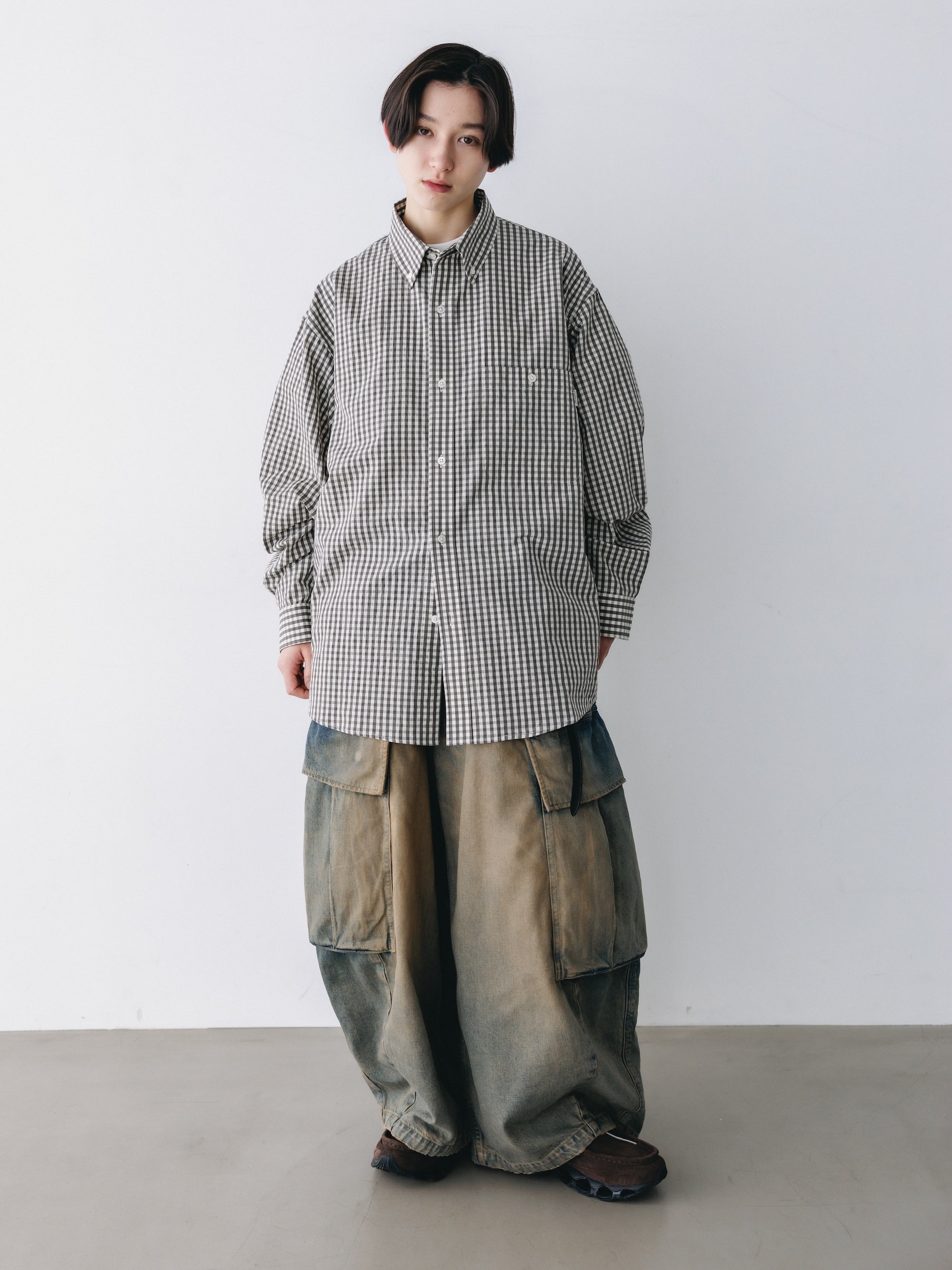 GINGHAM CHECK VENTILATION L/S B.D.SHIRT (KHAKI×ECRU)