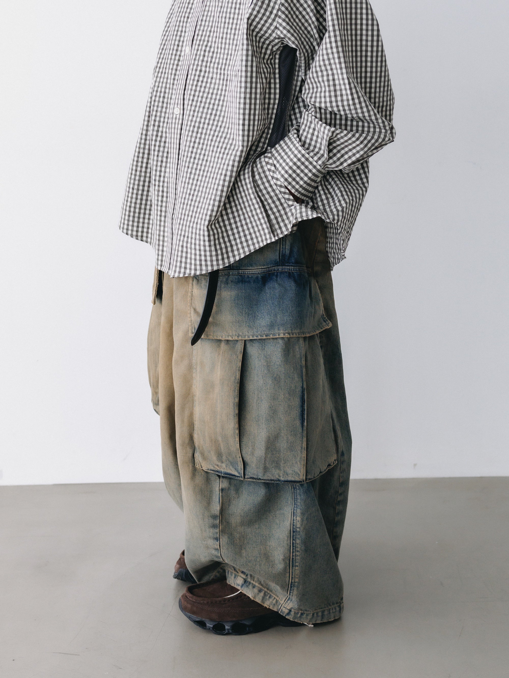 GINGHAM CHECK VENTILATION L/S B.D.SHIRT (KHAKI×ECRU)