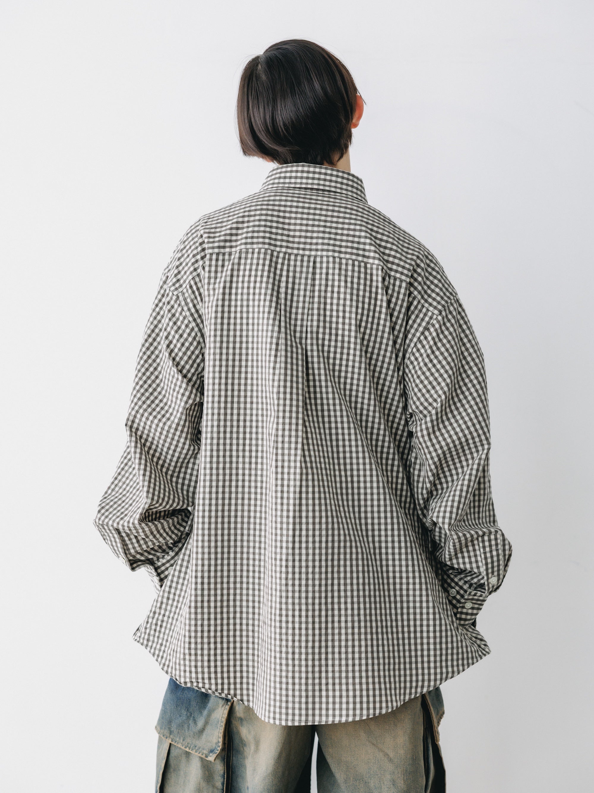 GINGHAM CHECK VENTILATION L/S B.D.SHIRT (KHAKI×ECRU)