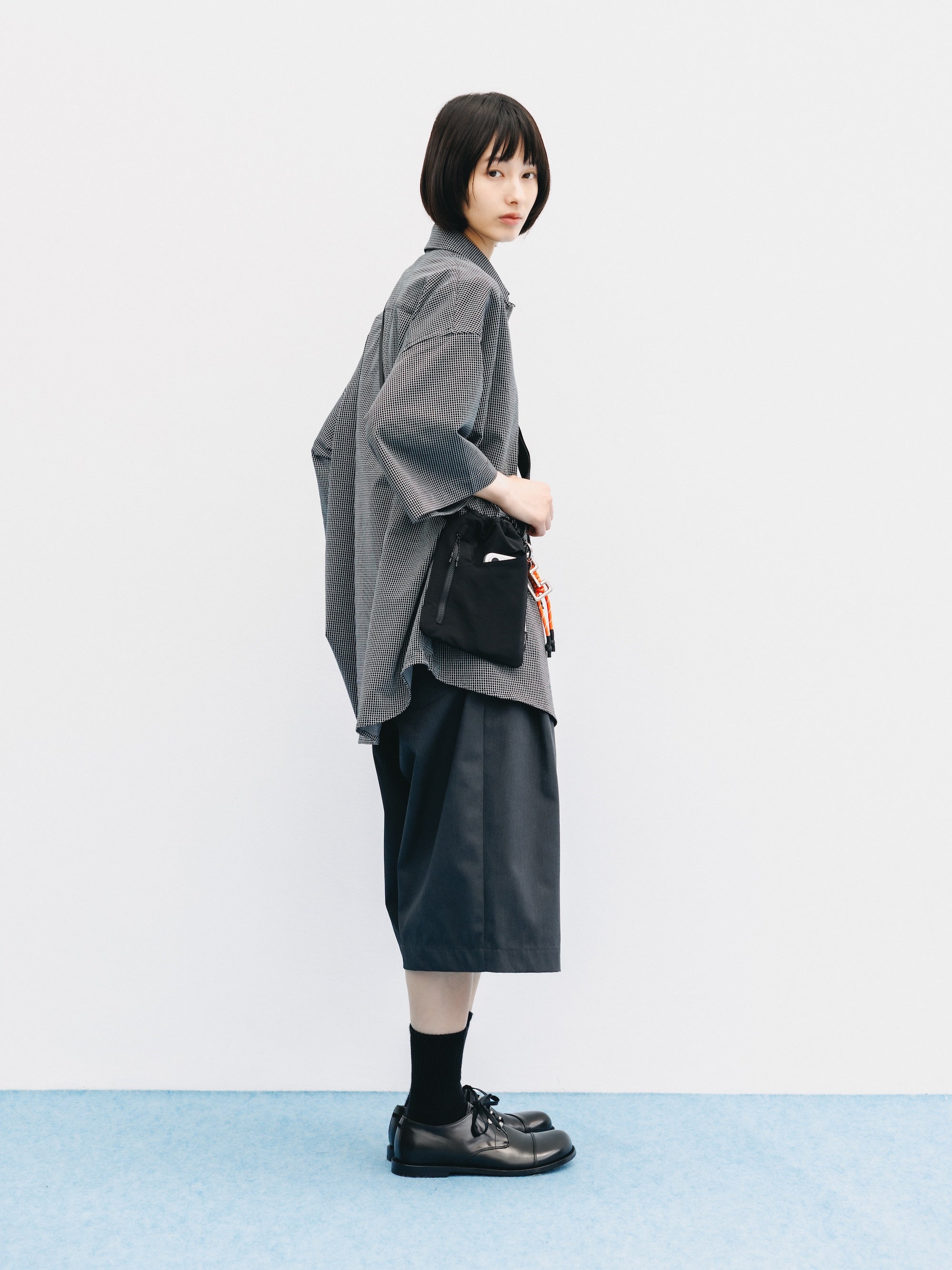 【6.17 WED 20:00- IN STOCK】MINI GRID CHECK 36G KNIT EVERYDAY S/S SHIRT (BLACK×WHITE)