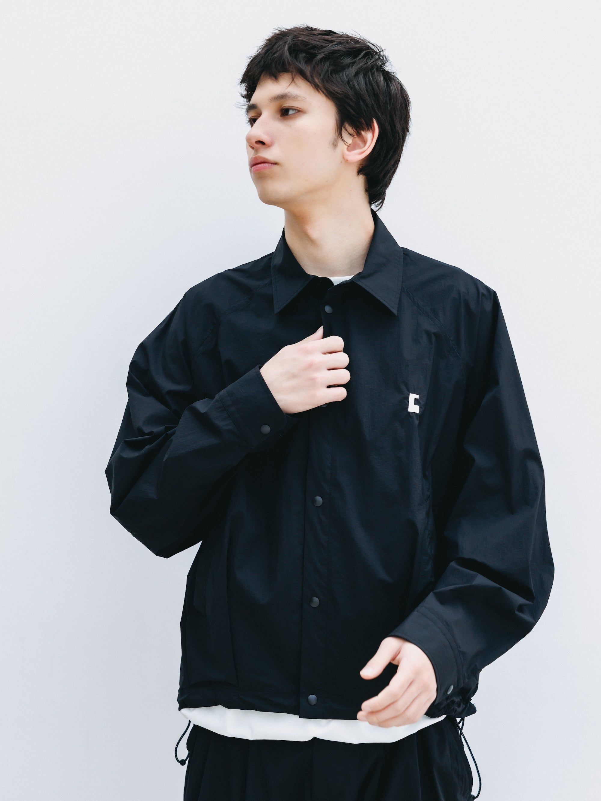 "C” CRISPY NYLON CITY UNIFORM BALLOON L/S SHIRT JACKET (BLACK×WHITE)