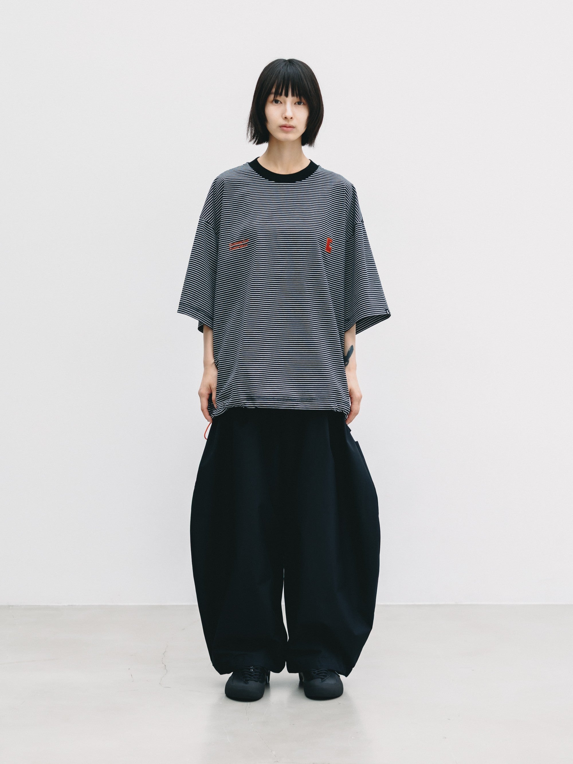 【6.13 SAT 20:00- IN STOCK】"C×CONCEPT" STRIPED S/S T-SHIRT WITH DRAWSTRINGS (BLACK×WHITE)