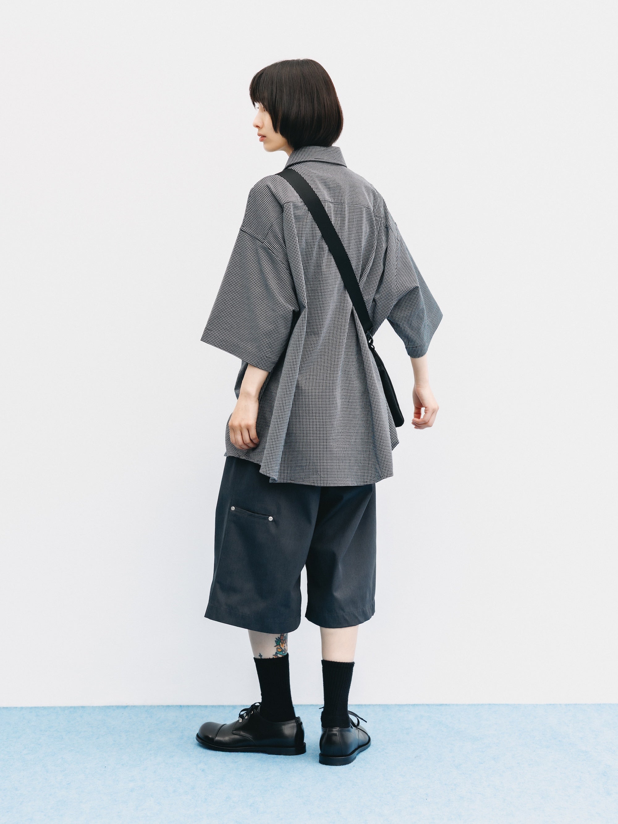 【6.17 WED 20:00- IN STOCK】MINI GRID CHECK 36G KNIT EVERYDAY S/S SHIRT (BLACK×WHITE)