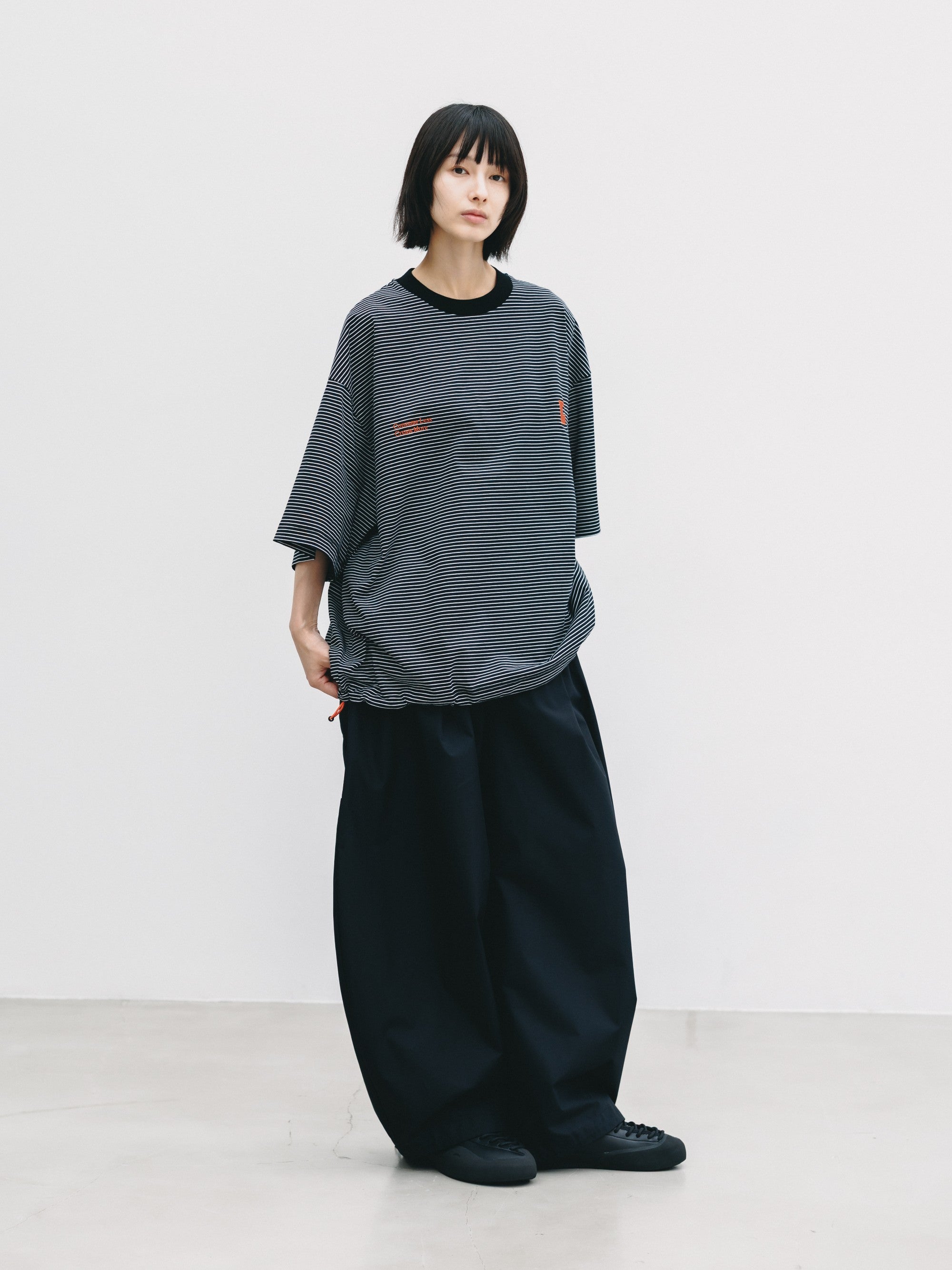 【6.13 SAT 20:00- IN STOCK】"C×CONCEPT" STRIPED S/S T-SHIRT WITH DRAWSTRINGS (BLACK×WHITE)