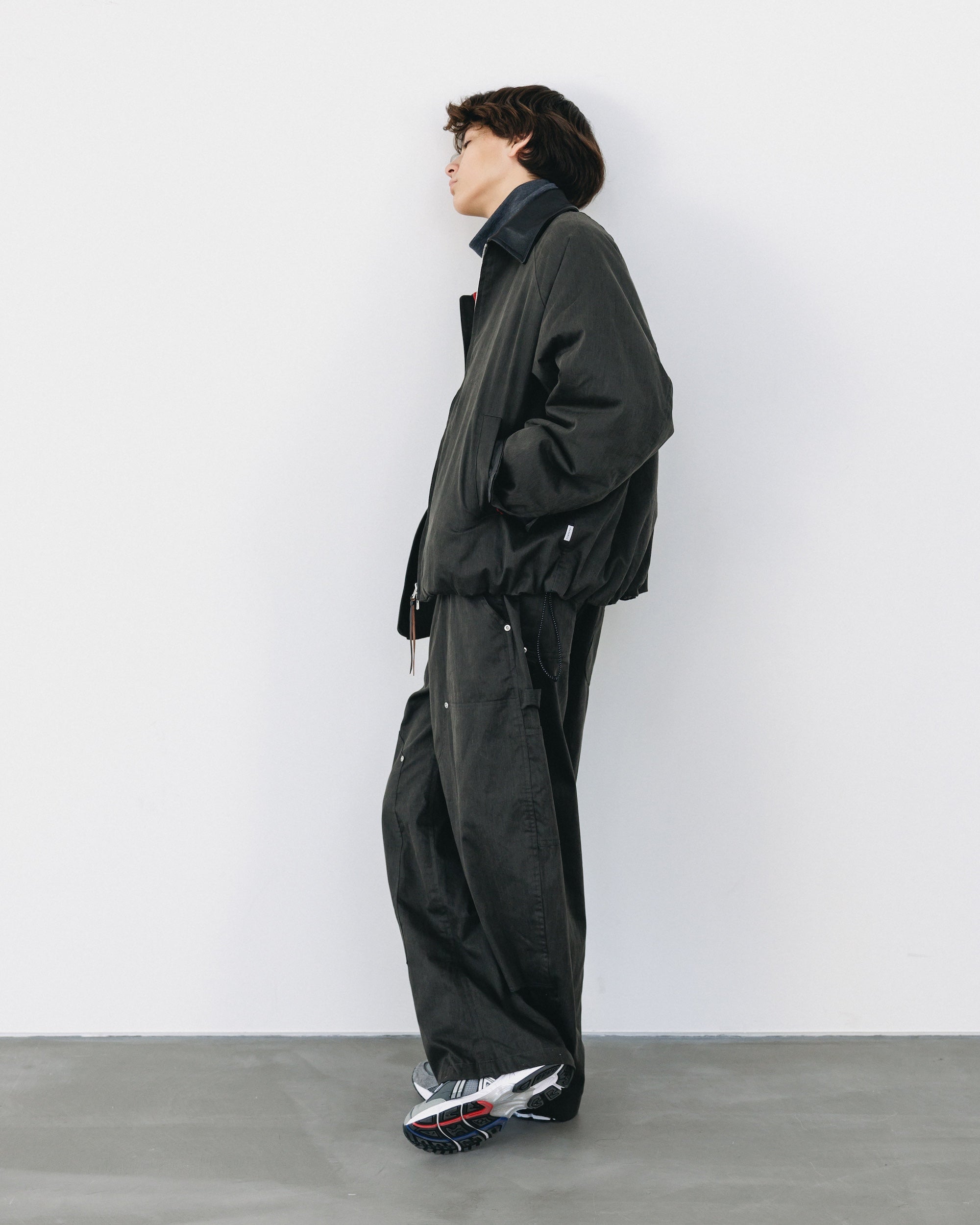 VINTAGE EFFECT DOUBLE KNEE CURVED WORKER PANTS (BLACK)