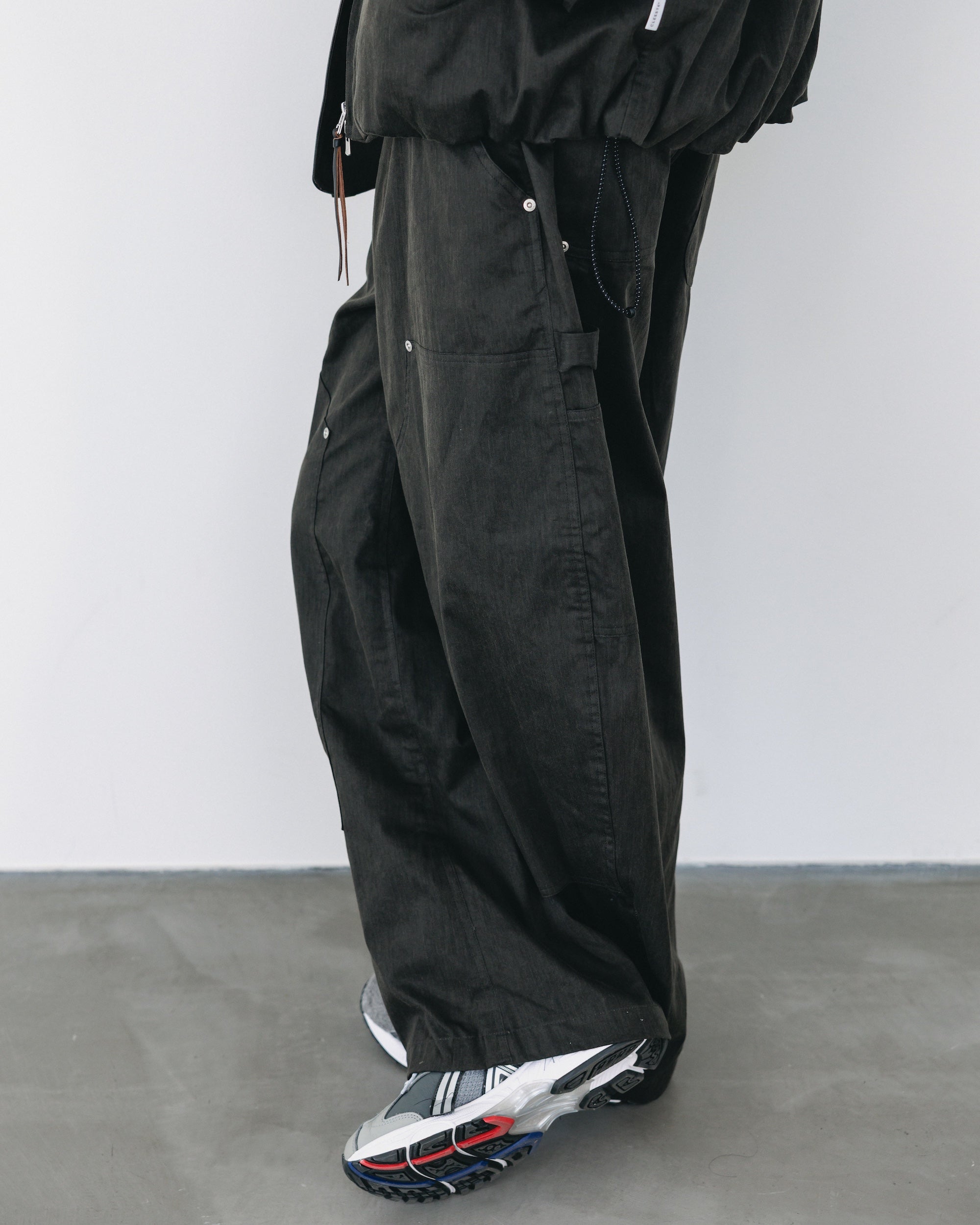 VINTAGE EFFECT DOUBLE KNEE CURVED WORKER PANTS (BLACK)