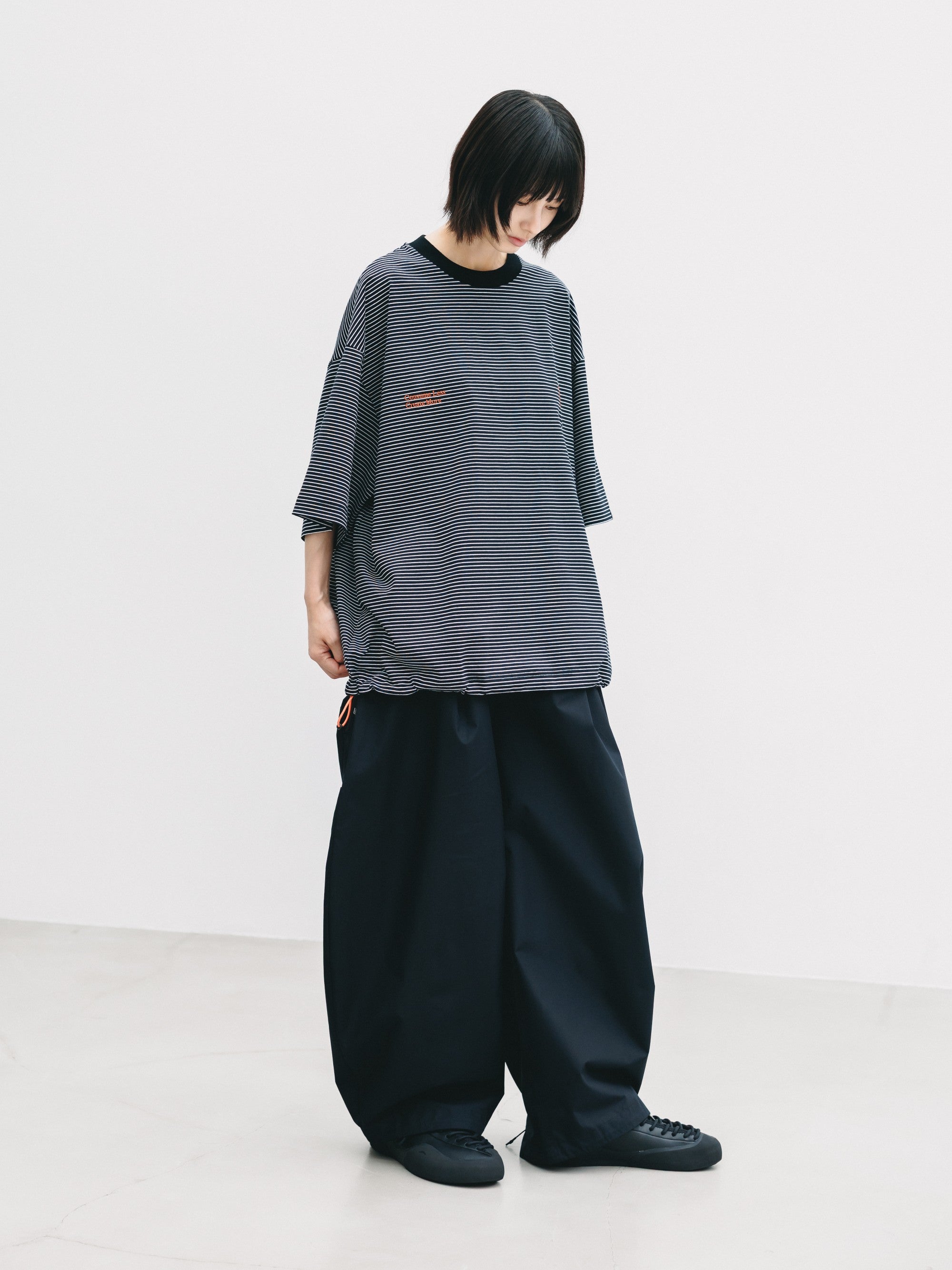 【6.13 SAT 20:00- IN STOCK】"C×CONCEPT" STRIPED S/S T-SHIRT WITH DRAWSTRINGS (BLACK×WHITE)