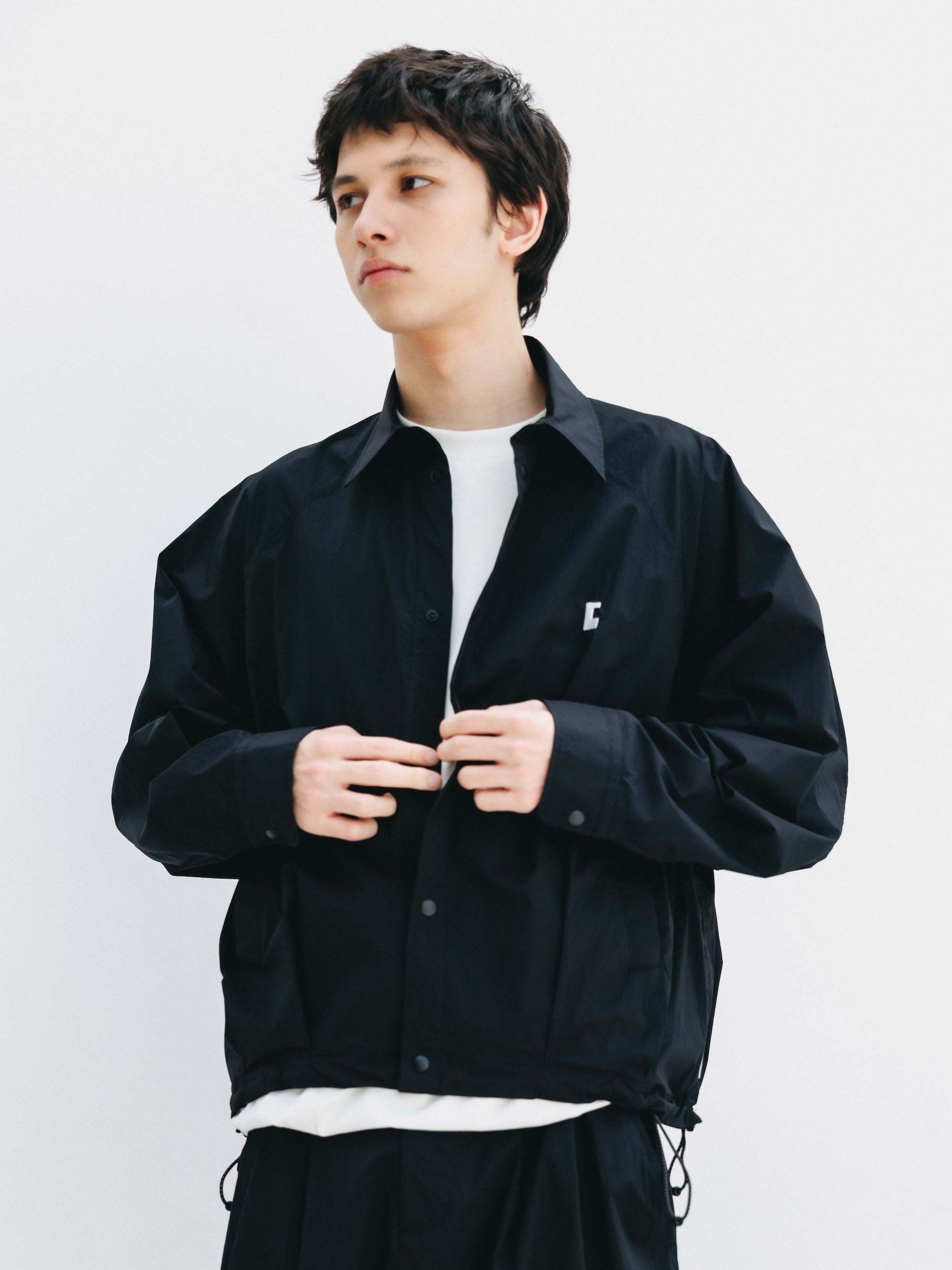 "C” CRISPY NYLON CITY UNIFORM BALLOON L/S SHIRT JACKET (BLACK×WHITE)