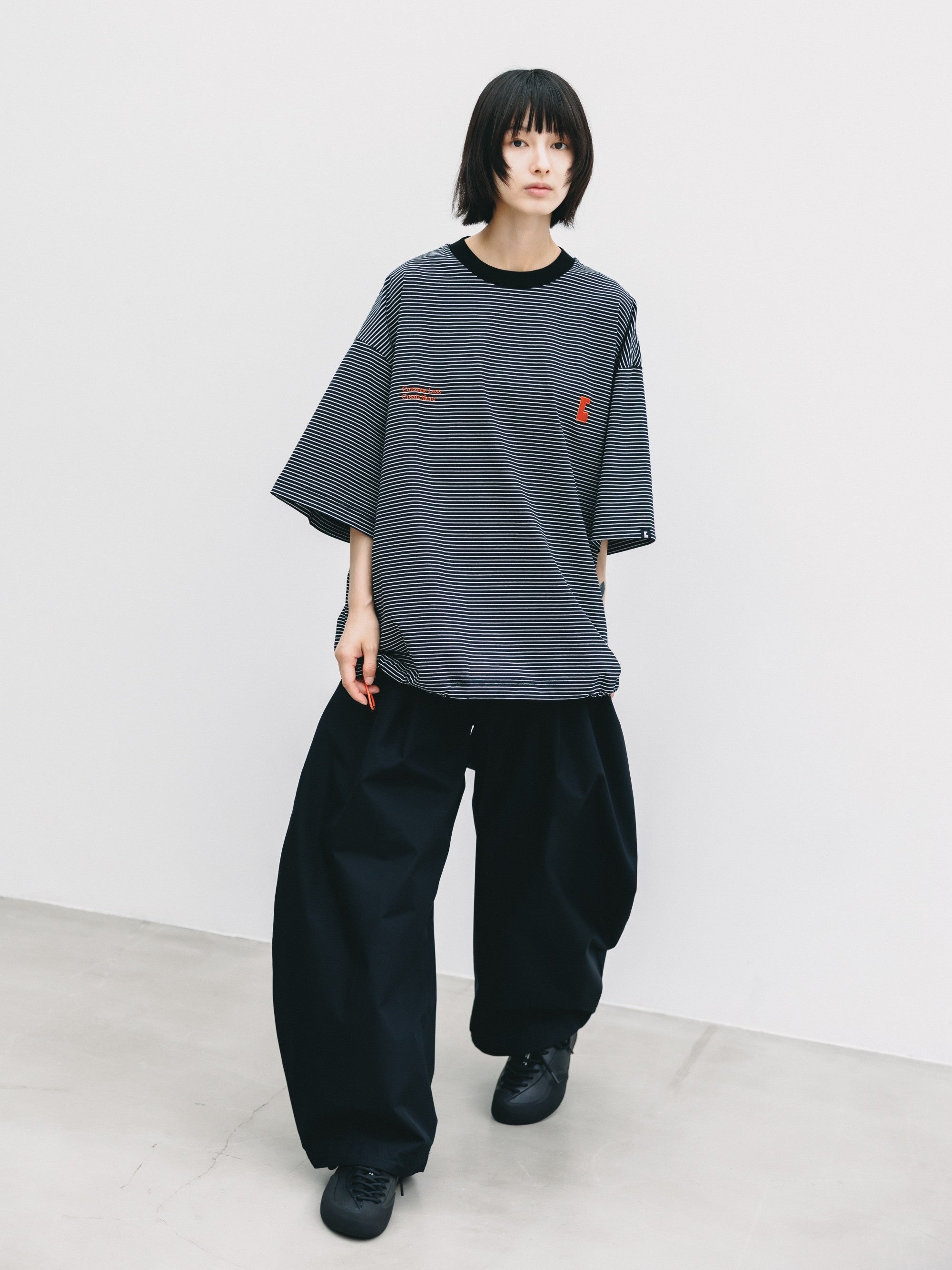 【6.13 SAT 20:00- IN STOCK】"C×CONCEPT" STRIPED S/S T-SHIRT WITH DRAWSTRINGS (BLACK×WHITE)