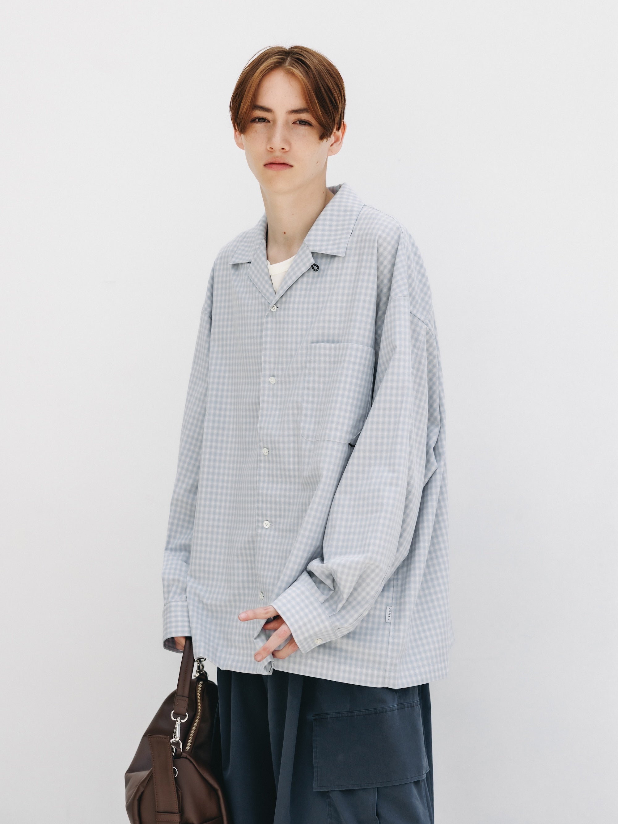 【5.20 WED 20:00- IN STOCK】MINI OMBRE CHECK OPEN COLLAR L/S SHIRT (LIGHT GRAY)