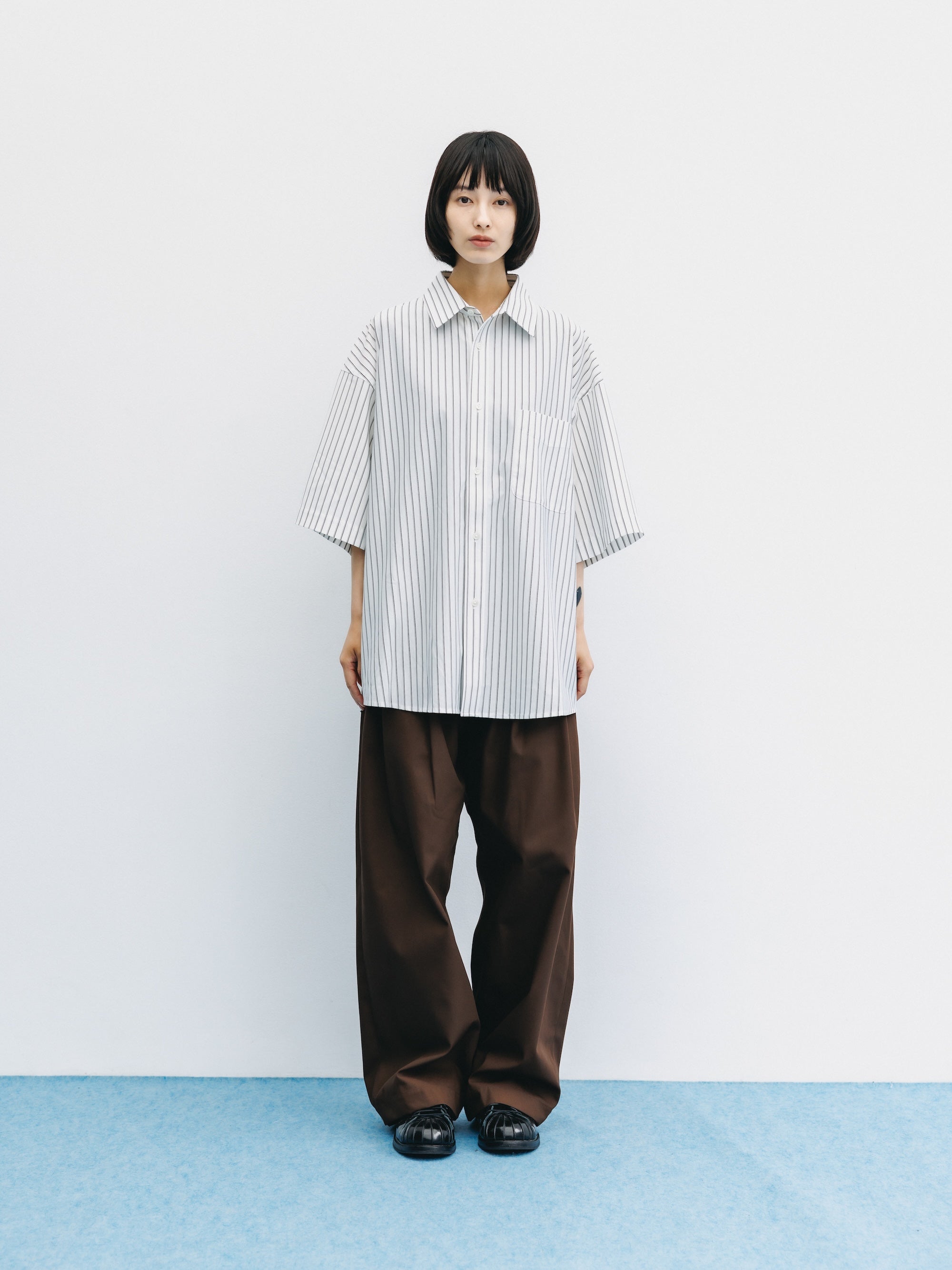 【8.5 WED 20:00- IN STOCK】THICK/THIN STRIPE 46G KNIT EVERYDAY S/S SHIRT (WHITE STRIPE)