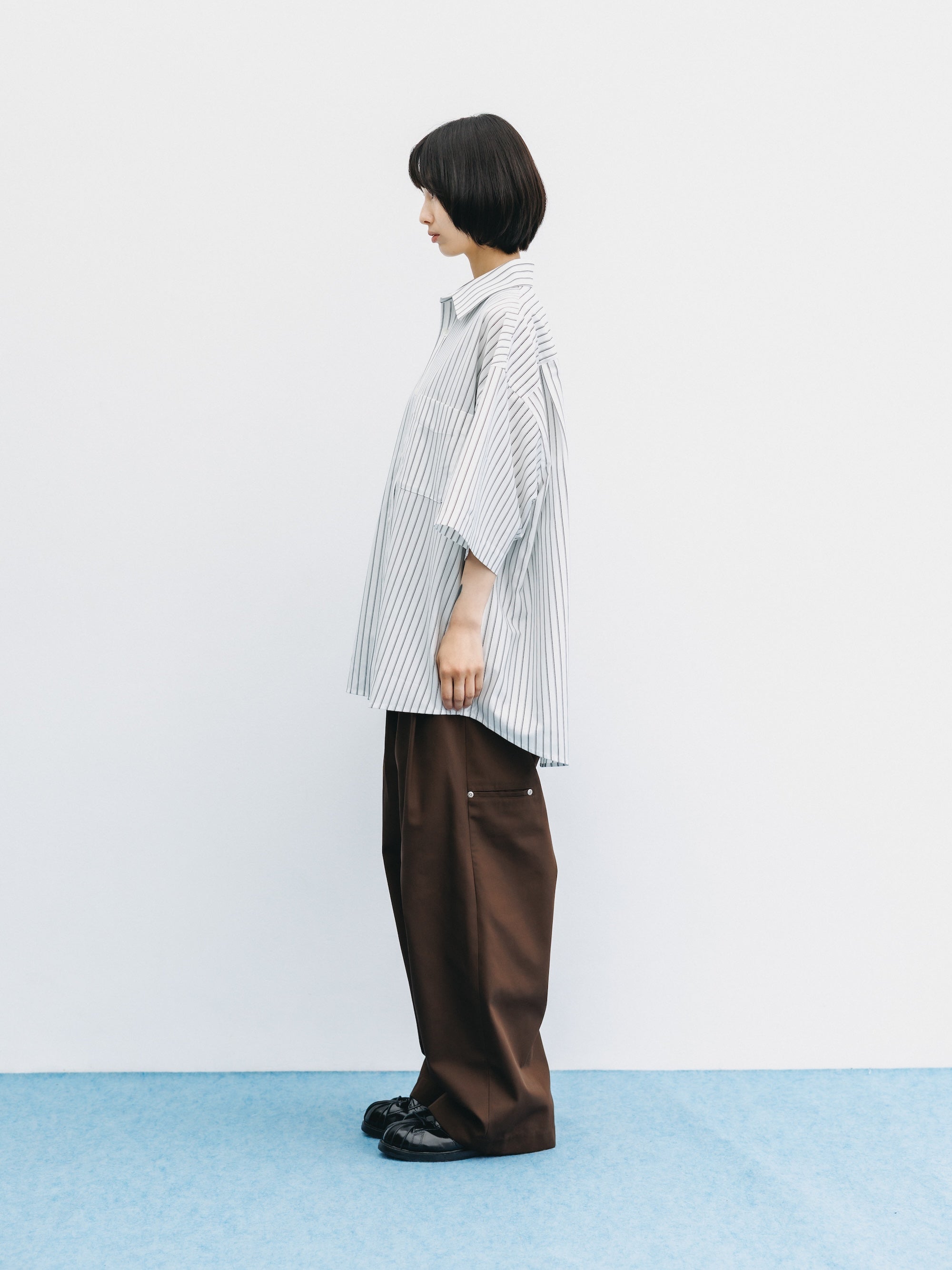【8.5 WED 20:00- IN STOCK】THICK/THIN STRIPE 46G KNIT EVERYDAY S/S SHIRT (WHITE STRIPE)