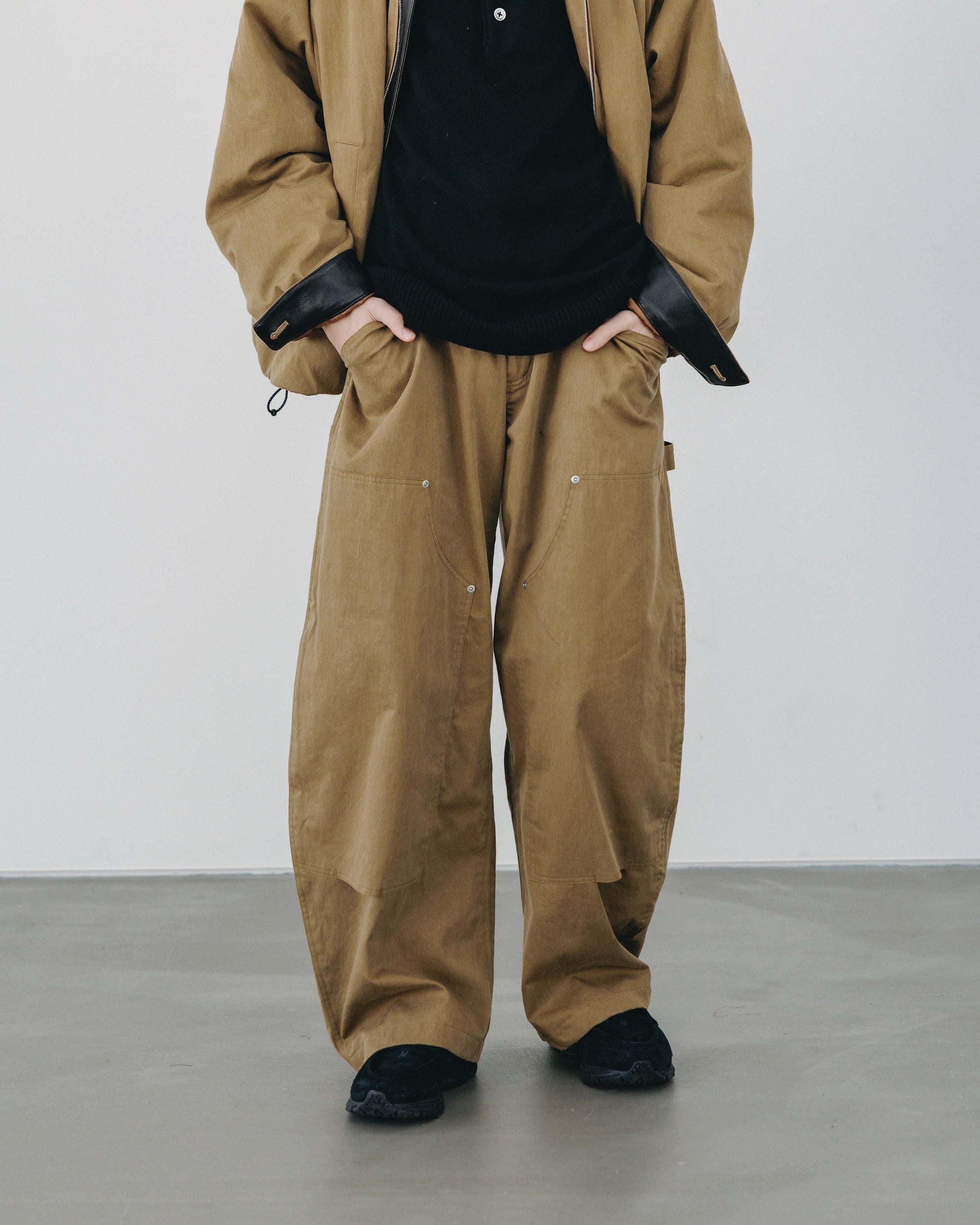 【12.27 SAT 20:00- IN STOCK】VINTAGE EFFECT DOUBLE KNEE CURVED WORKER PANTS (BEIGE)