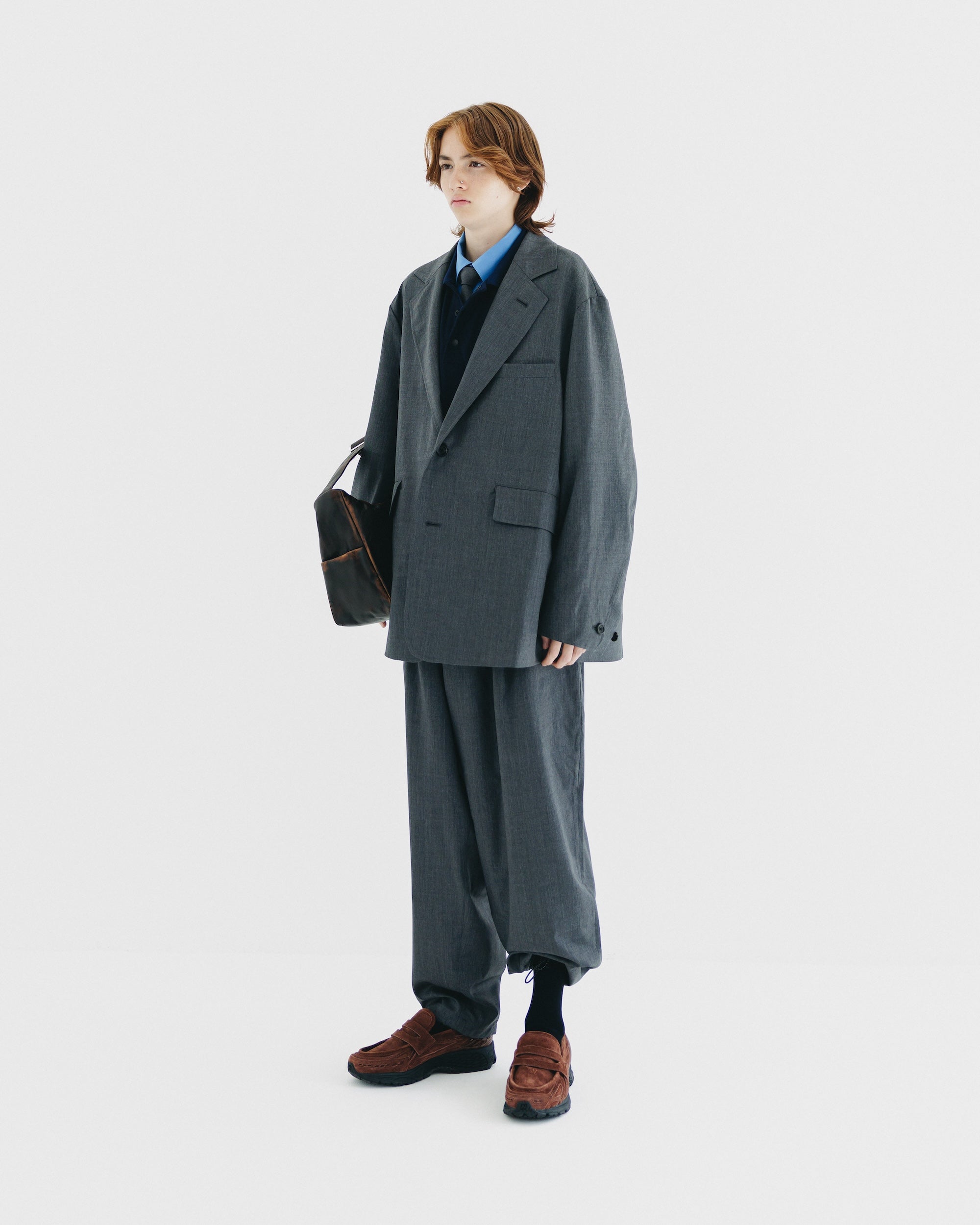 【9.6 SAT 20:00- IN STOCK】WOOL GABARDINE CITY UNIFORM TAILORED JACKET (GRAY)