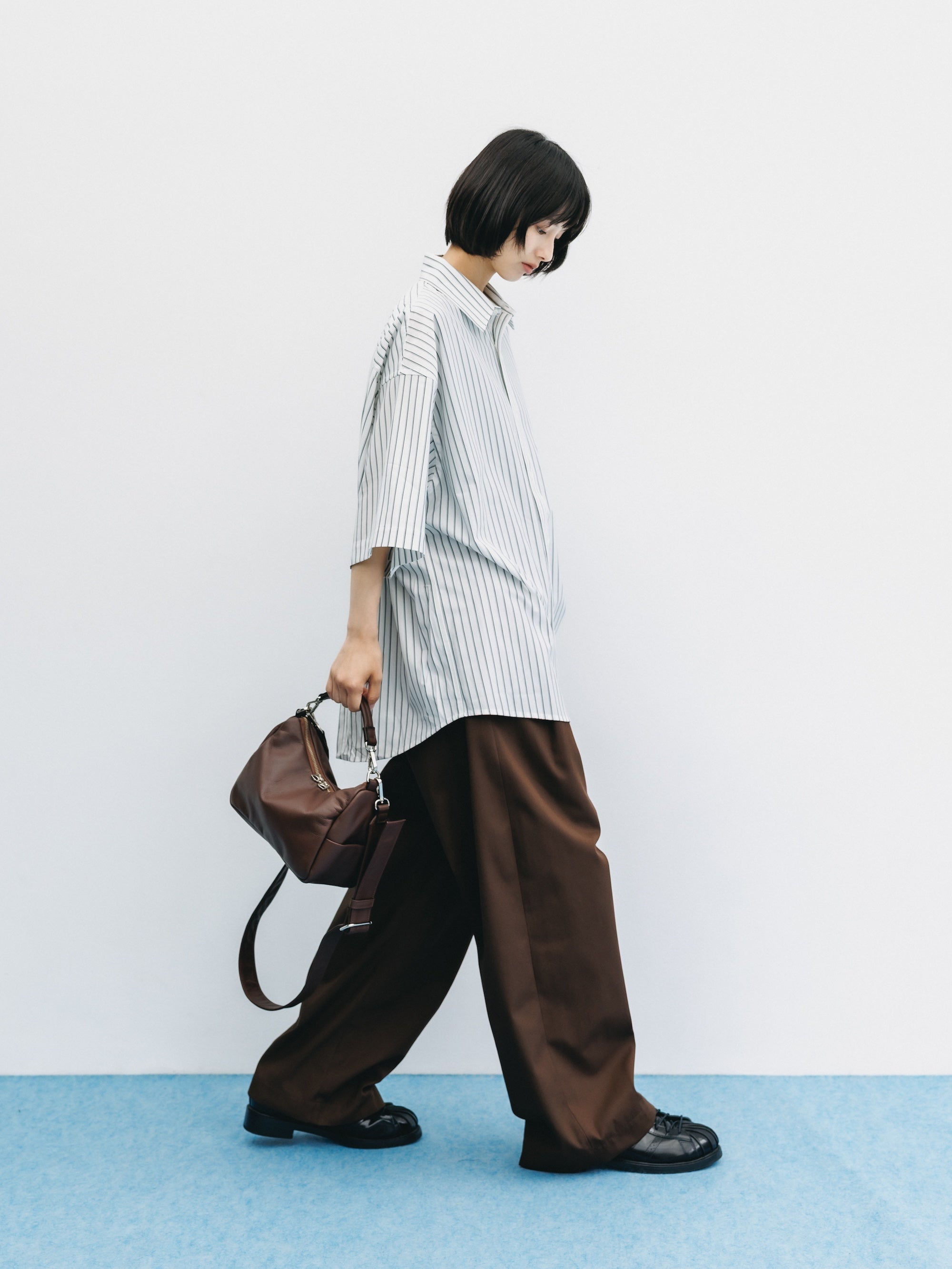 【8.5 WED 20:00- IN STOCK】THICK/THIN STRIPE 46G KNIT EVERYDAY S/S SHIRT (WHITE STRIPE)
