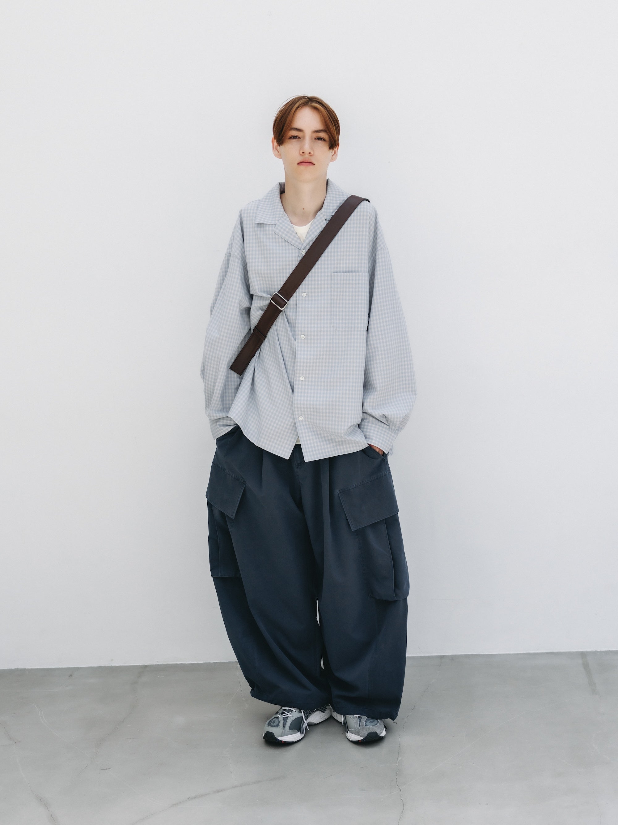 【5.20 WED 20:00- IN STOCK】MINI OMBRE CHECK OPEN COLLAR L/S SHIRT (LIGHT GRAY)