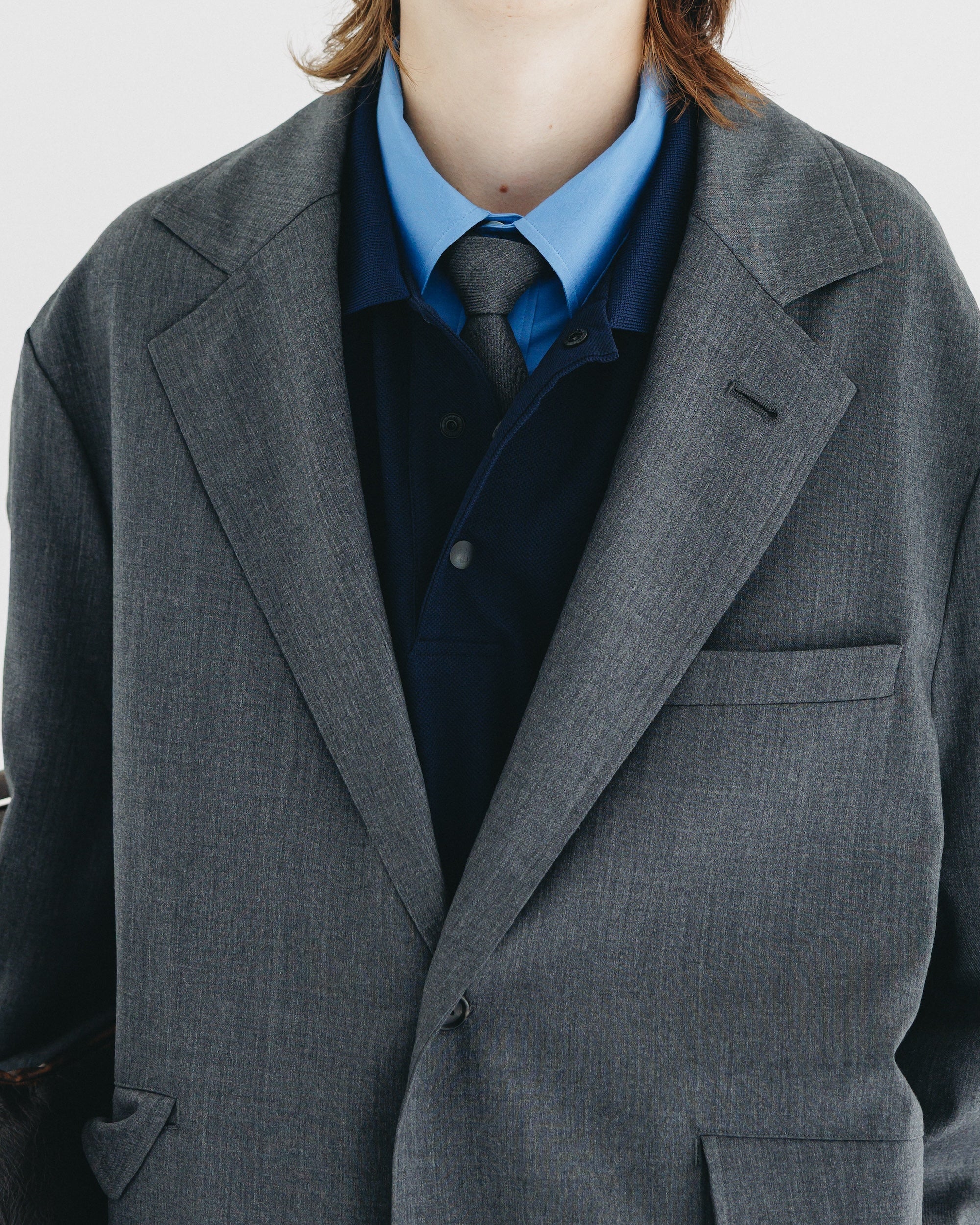 【9.6 SAT 20:00- IN STOCK】WOOL GABARDINE CITY UNIFORM TAILORED JACKET (GRAY)