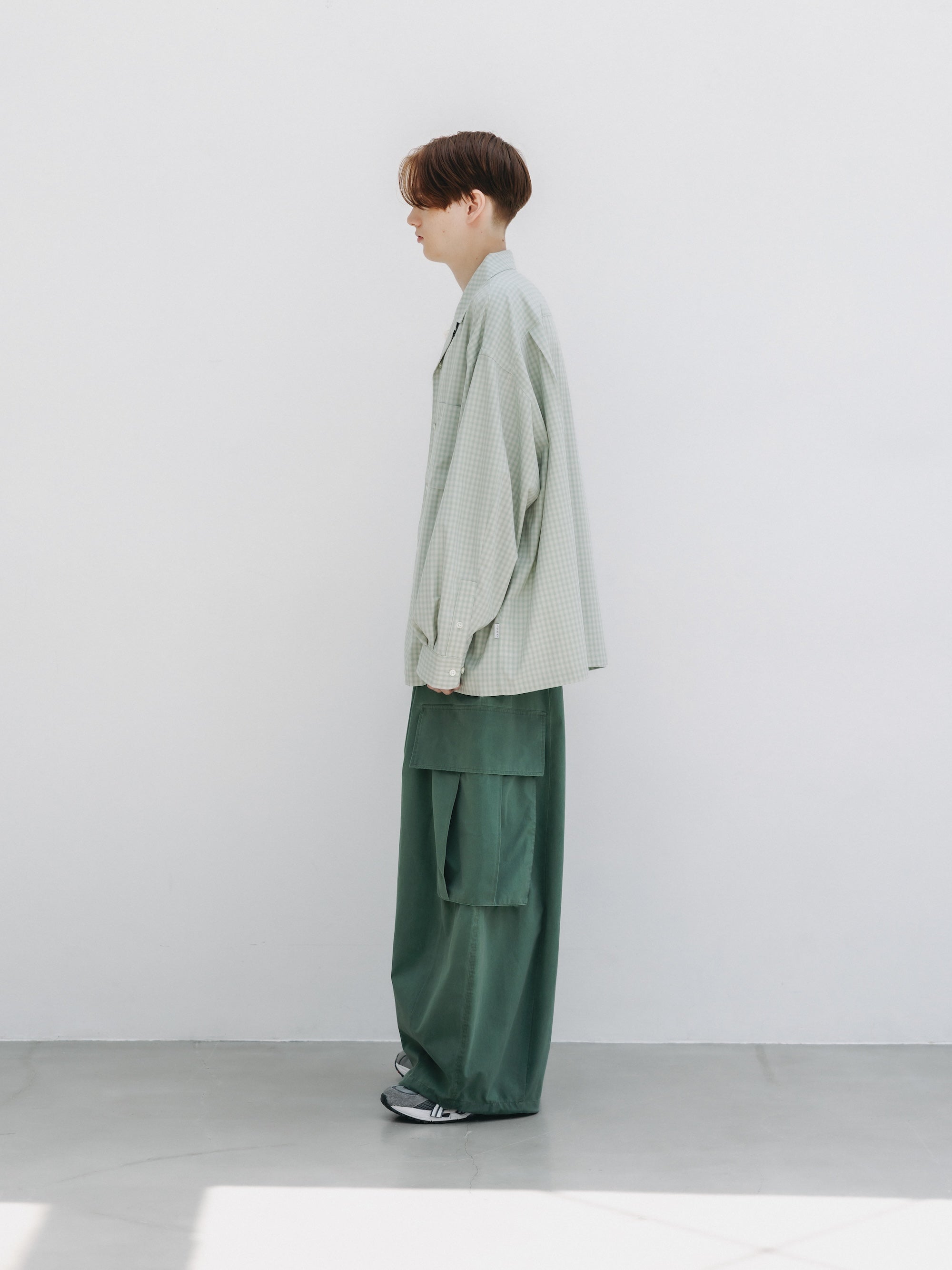 【5.20 WED 20:00- IN STOCK】OMBRE CHECK OPEN COLLAR L/S SHIRT (LIGHT MINI GREEN)