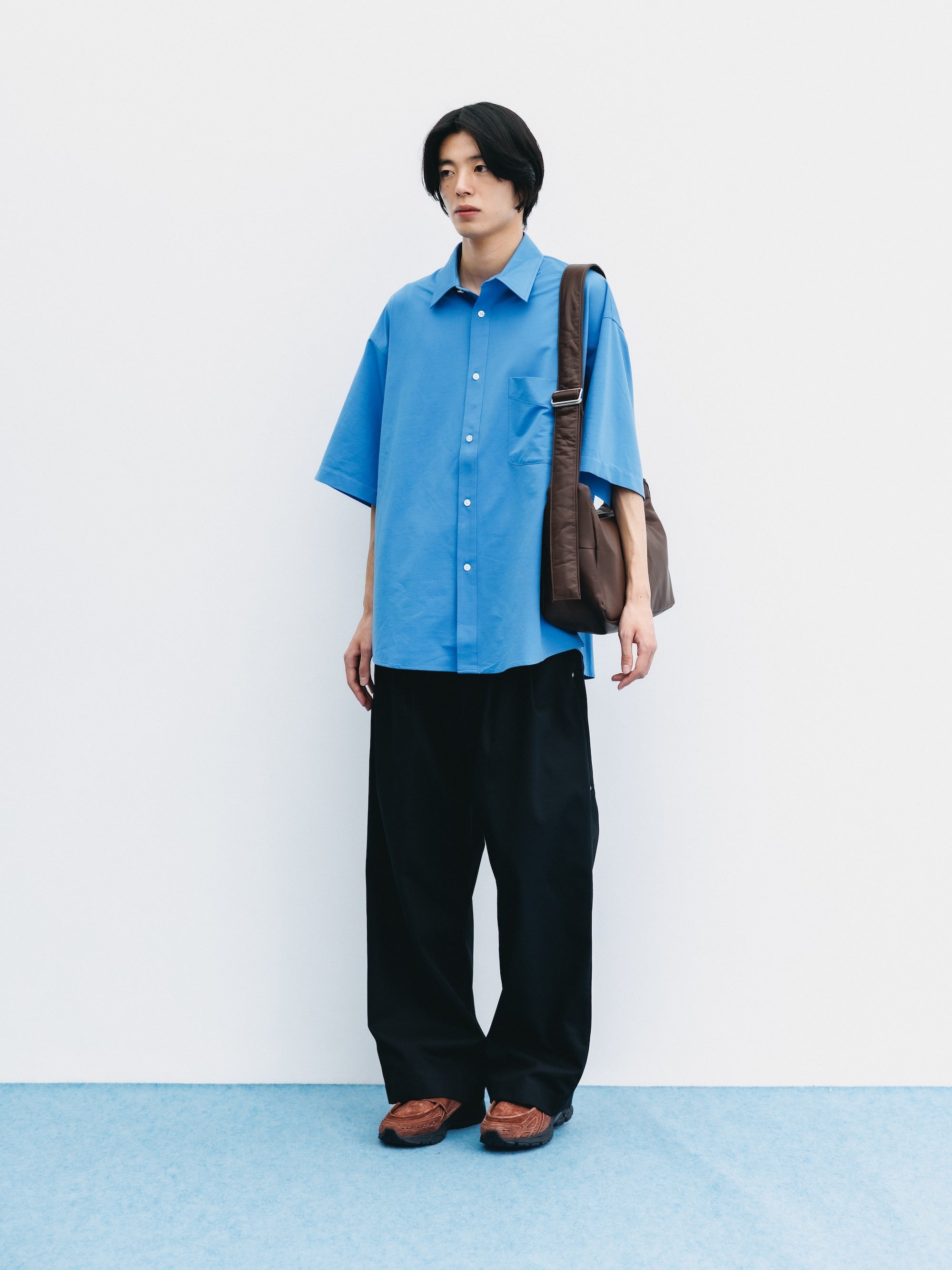 【8.5 WED 20:00- IN STOCK】46G KNIT EVERYDAY S/S SHIRT (SAX BLUE)