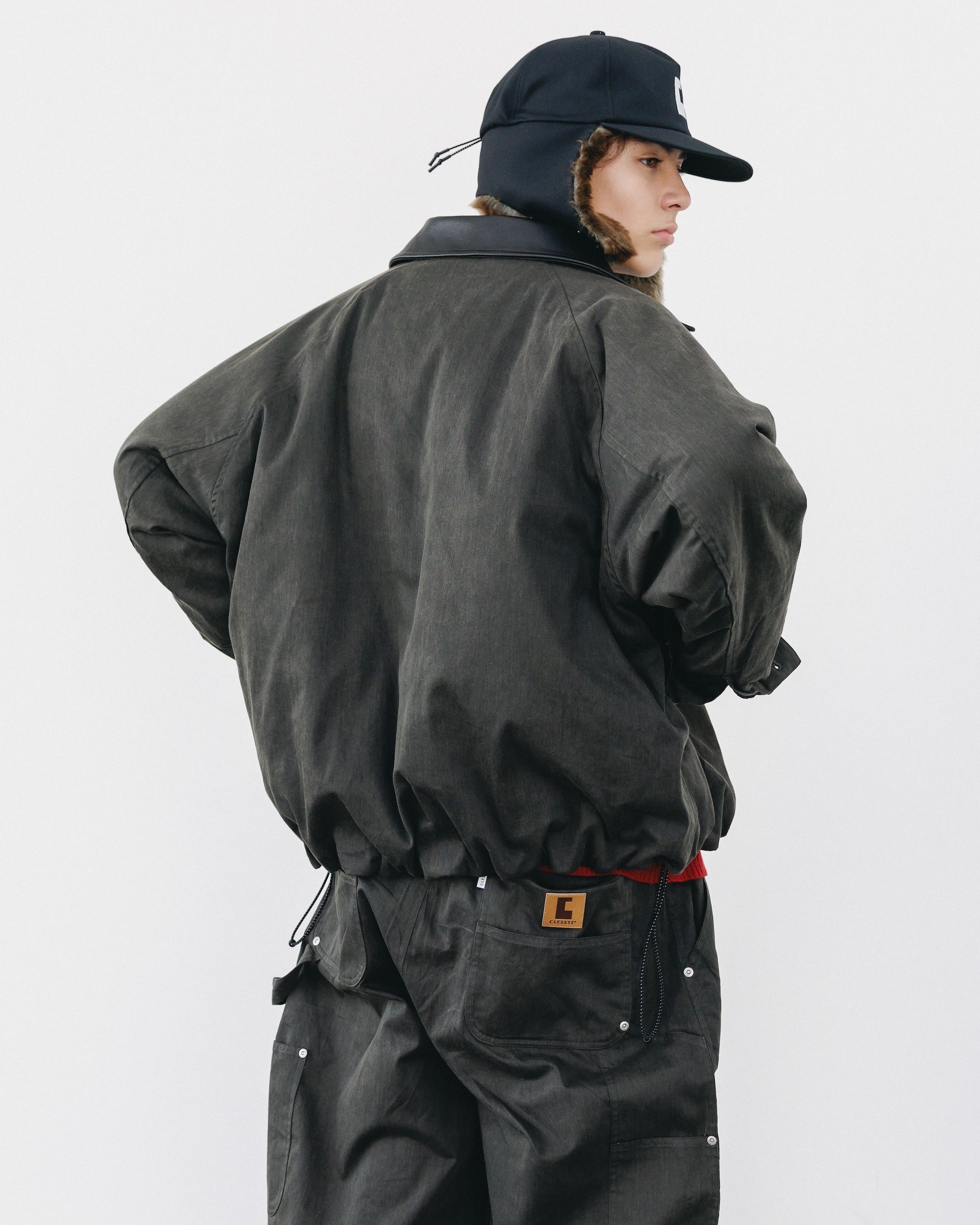 VINTAGE EFFECT PADDED CITY UTILITY JACKET (BLACK)