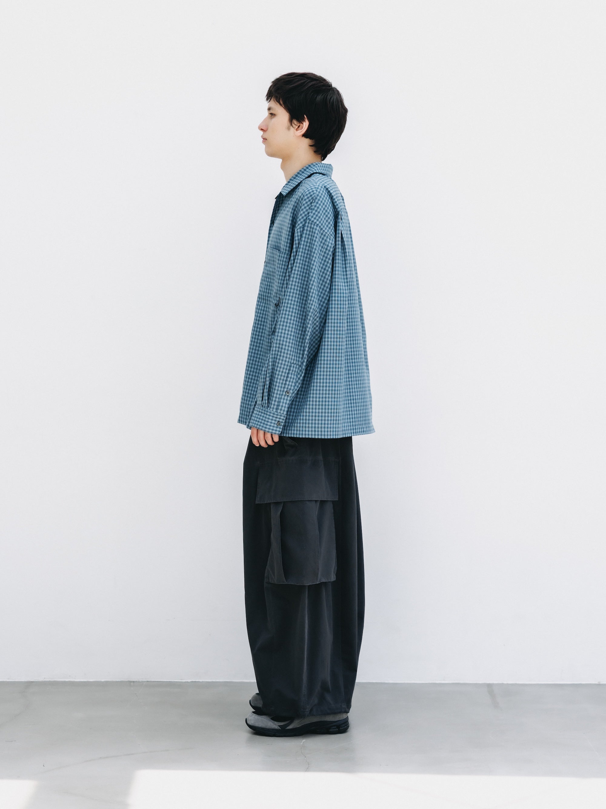 【5.20 WED 20:00- IN STOCK】MINI OMBRE CHECK OPEN COLLAR L/S SHIRT (BLUE)