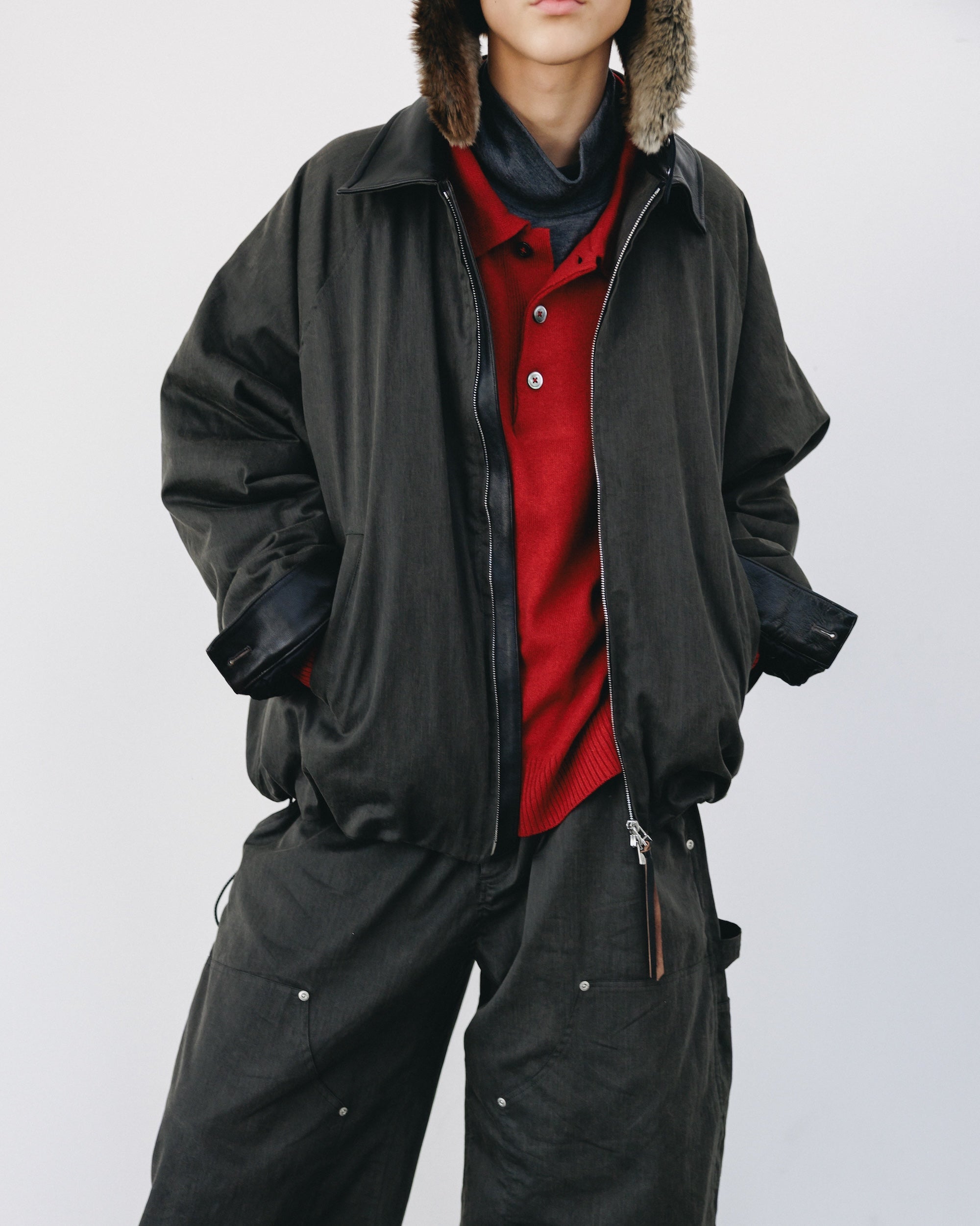 VINTAGE EFFECT PADDED CITY UTILITY JACKET (BLACK)
