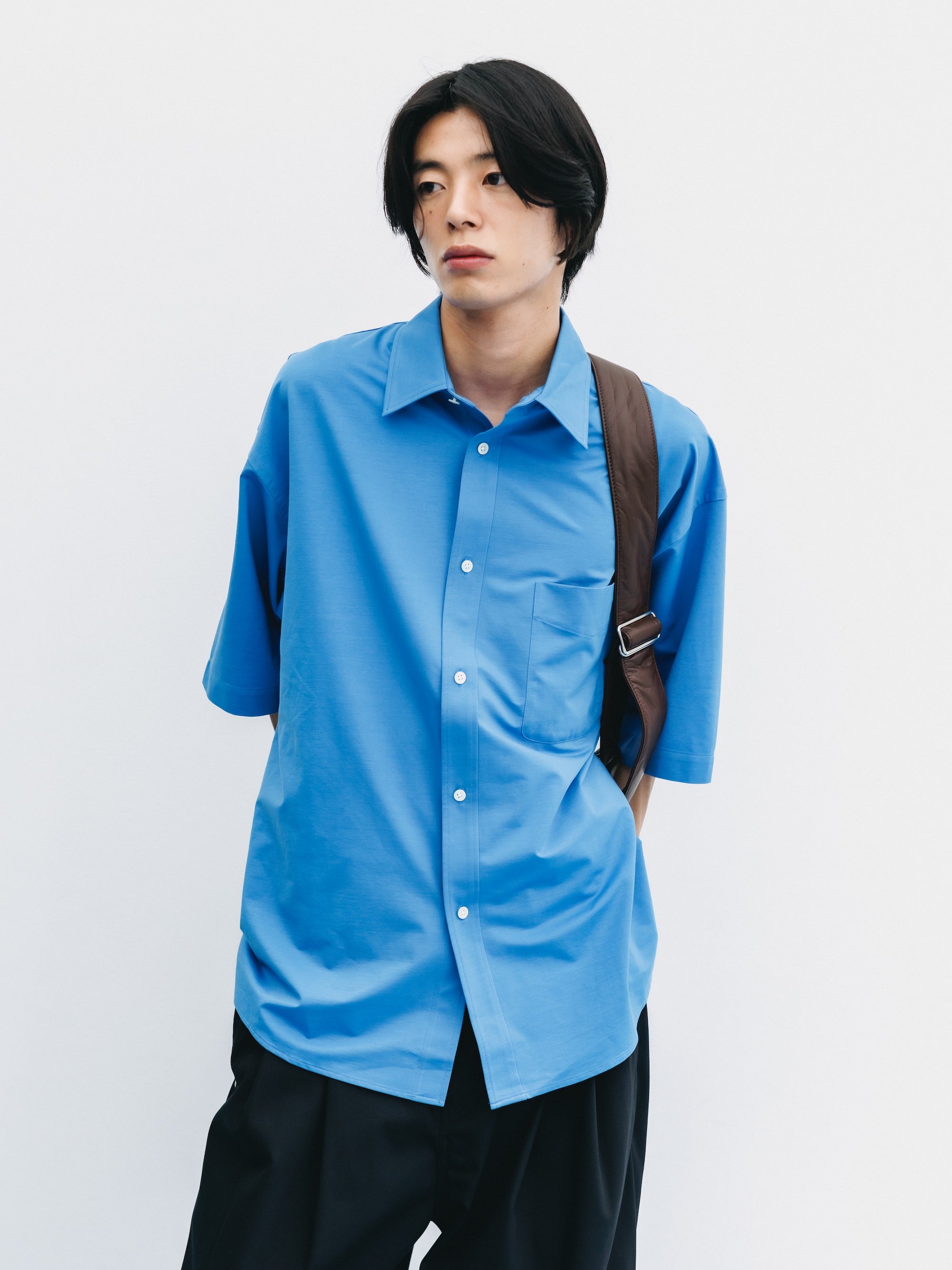 【8.5 WED 20:00- IN STOCK】46G KNIT EVERYDAY S/S SHIRT (SAX BLUE)