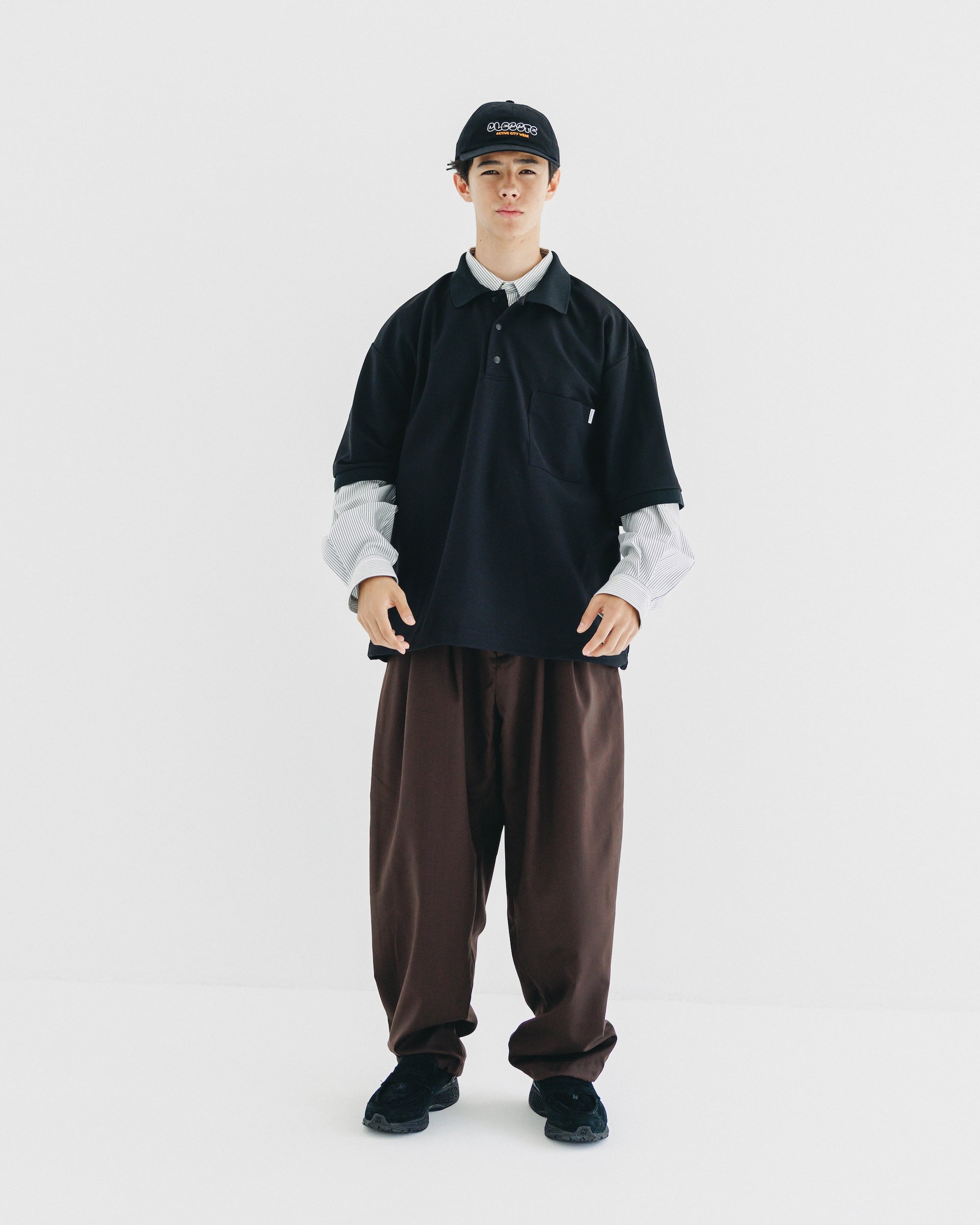 【9.6 SAT 20:00- IN STOCK】WOOL GABARDINE CITY UNIFORM WIDE TAPERED PANTS (BROWN)