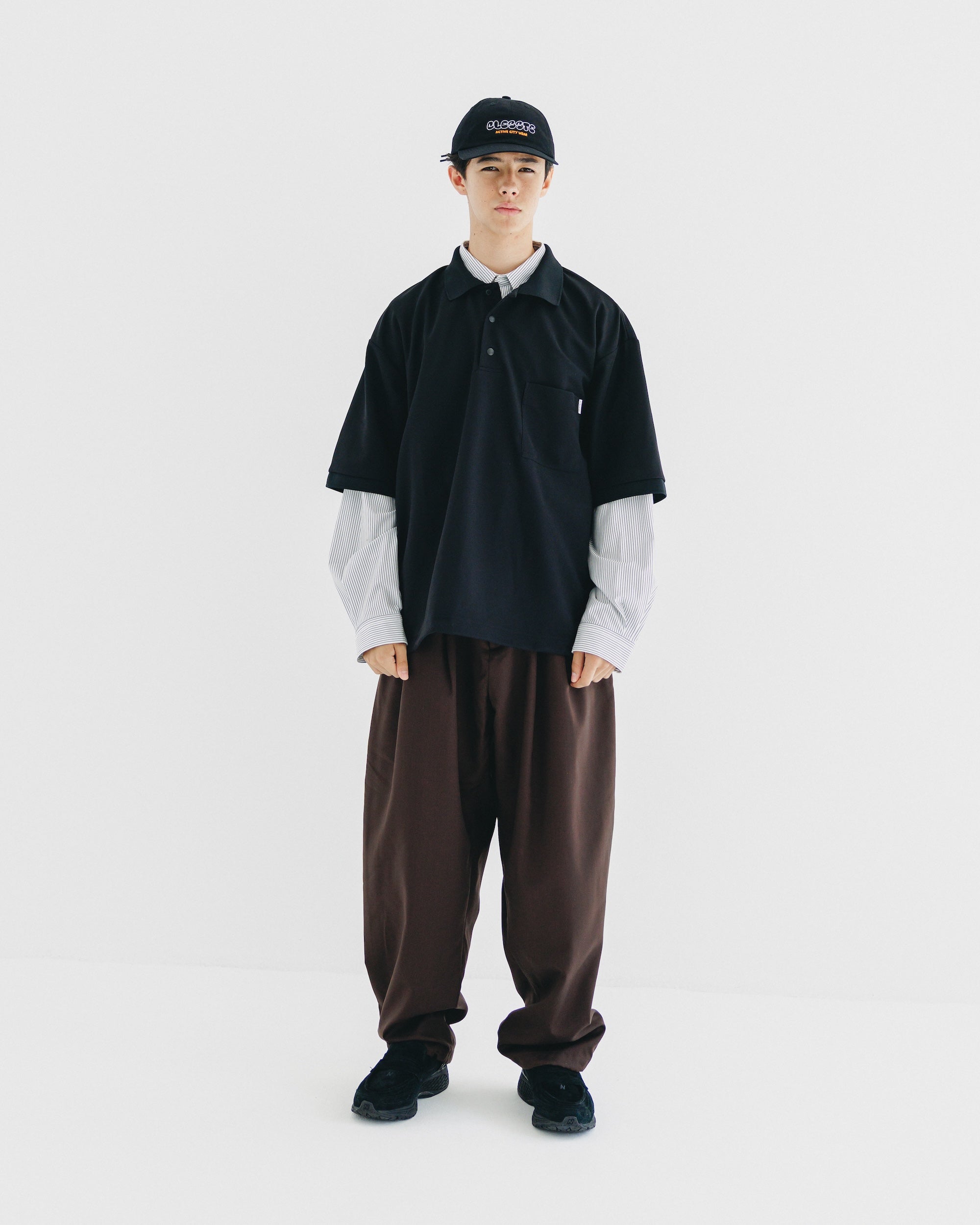 【9.6 SAT 20:00- IN STOCK】WOOL GABARDINE CITY UNIFORM WIDE TAPERED PANTS (BROWN)
