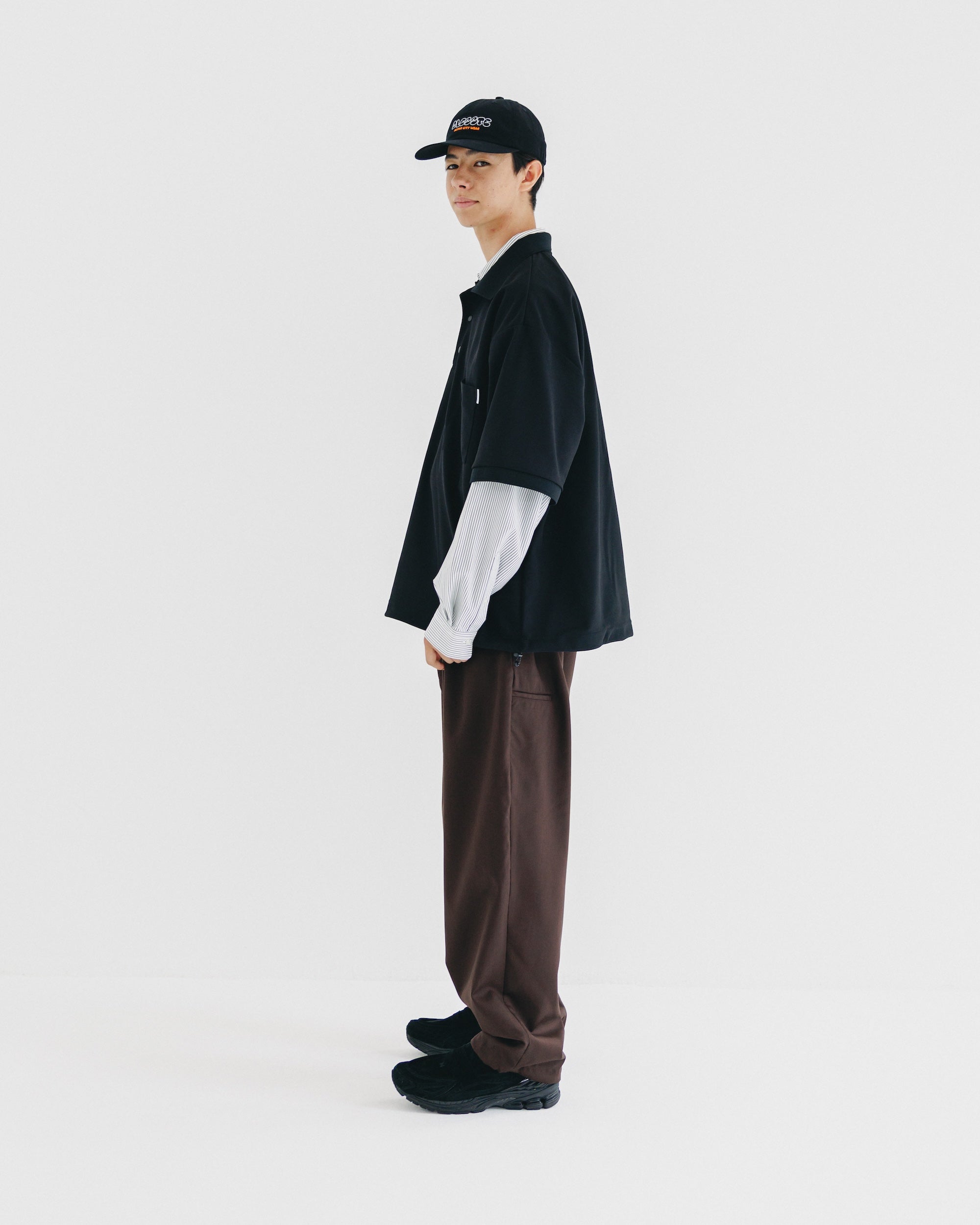 【9.6 SAT 20:00- IN STOCK】WOOL GABARDINE CITY UNIFORM WIDE TAPERED PANTS (BROWN)