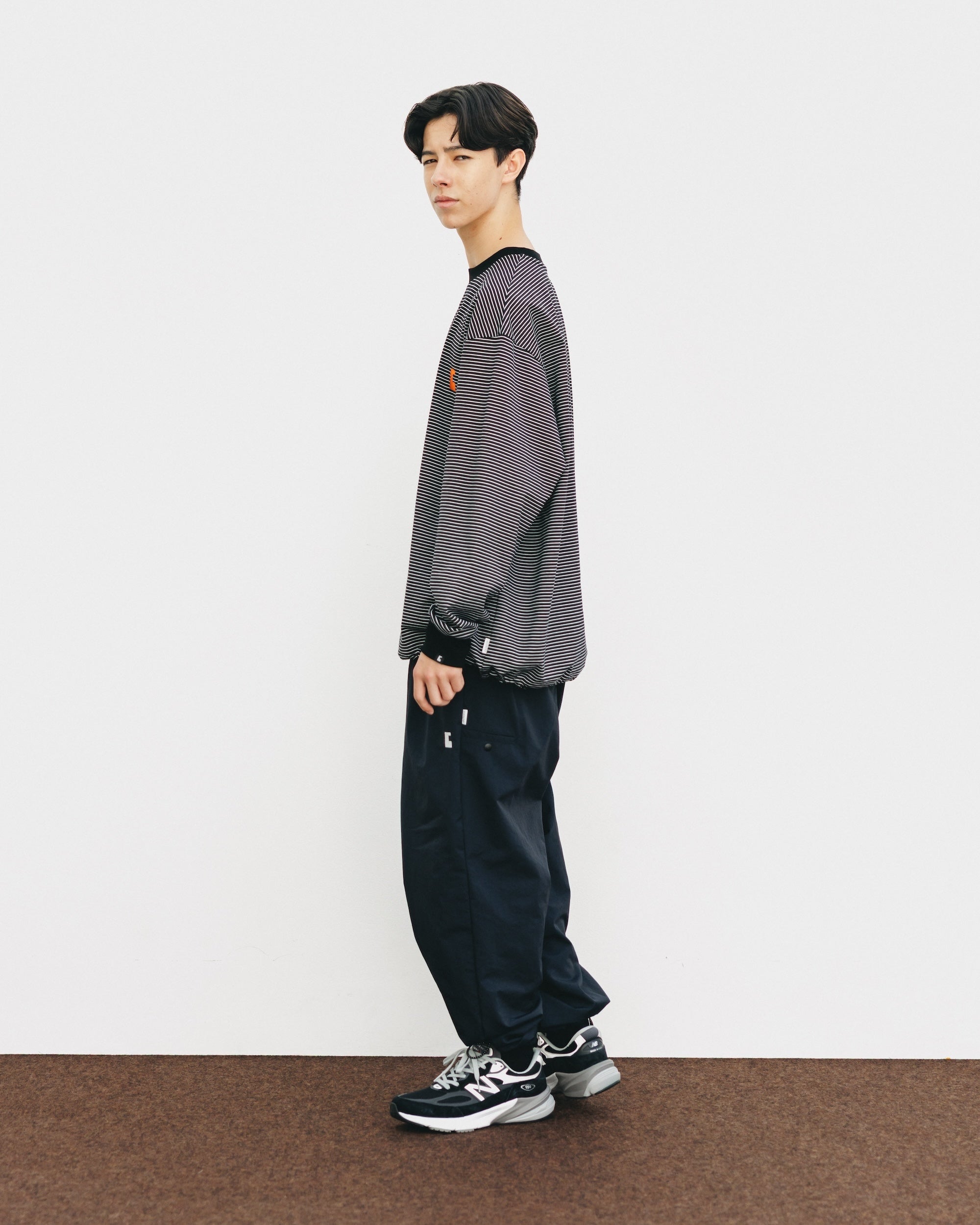 【10.15 WED 20:00- IN STOCK】WATER REPELLENT NYLON CITY UNIFORM WIDE TAPERED PANTS FOR YGM (BLACK×WHITE)