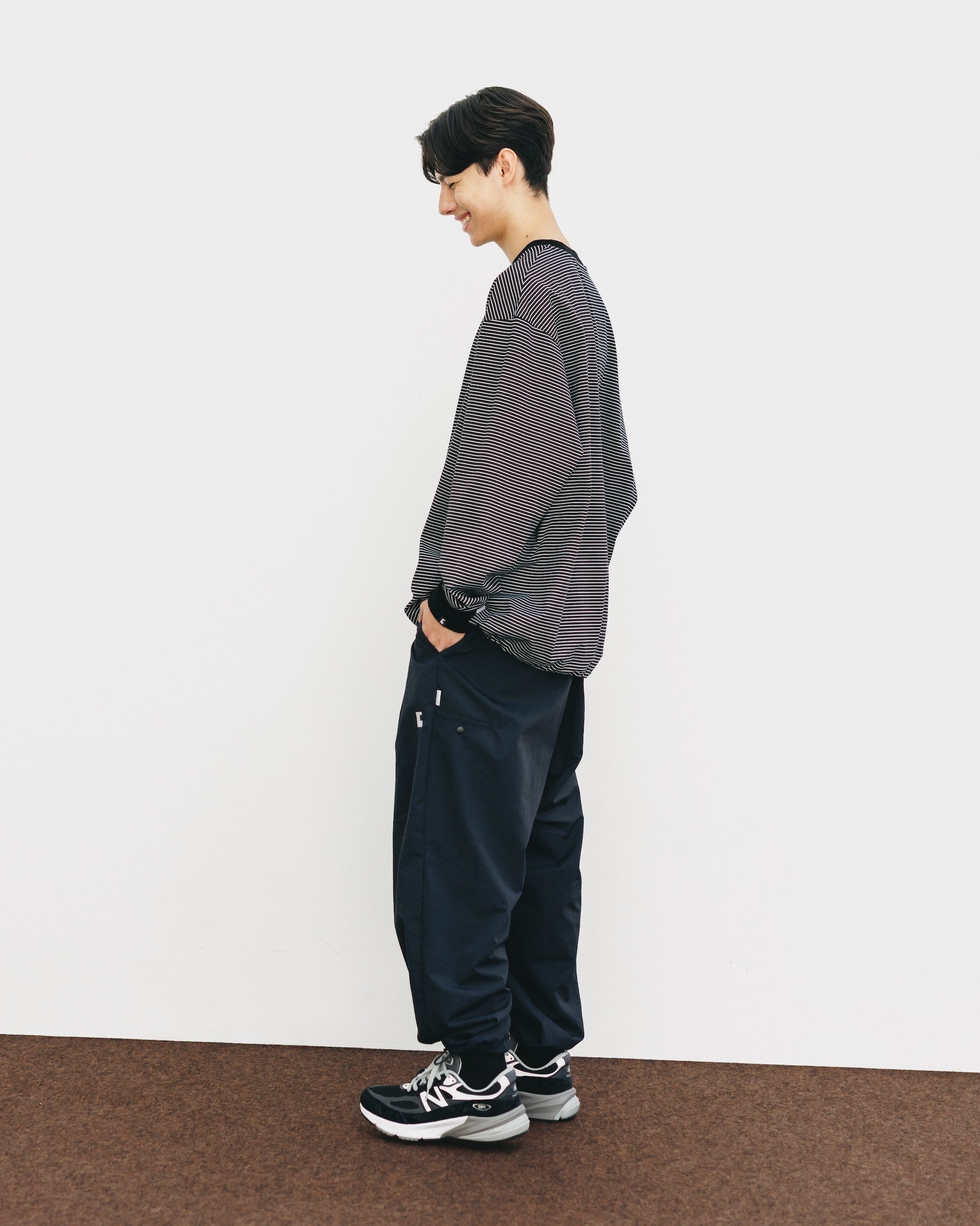 【10.15 WED 20:00- IN STOCK】WATER REPELLENT NYLON CITY UNIFORM WIDE TAPERED PANTS FOR YGM (BLACK×WHITE)