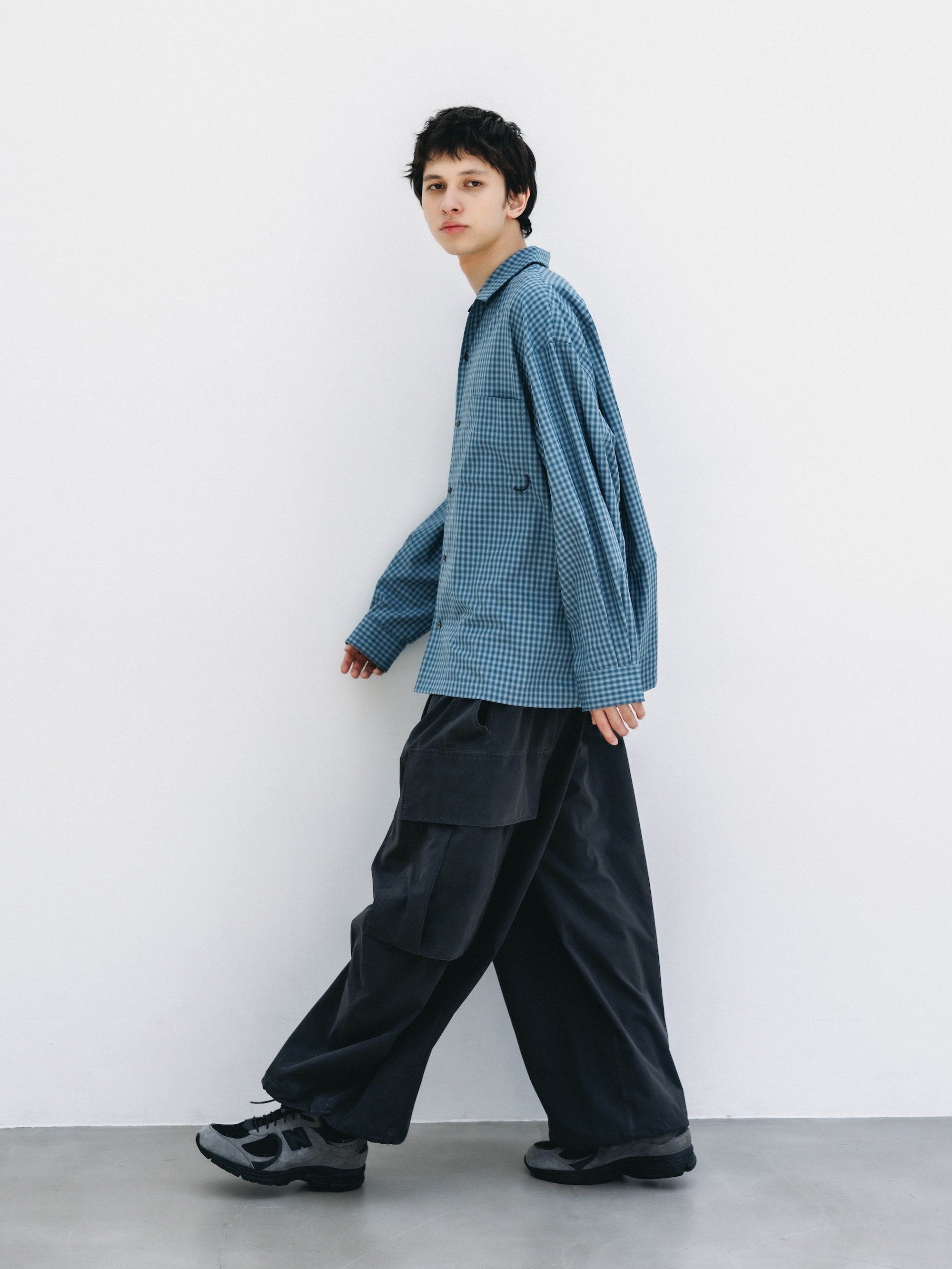 【5.20 WED 20:00- IN STOCK】MINI OMBRE CHECK OPEN COLLAR L/S SHIRT (BLUE)