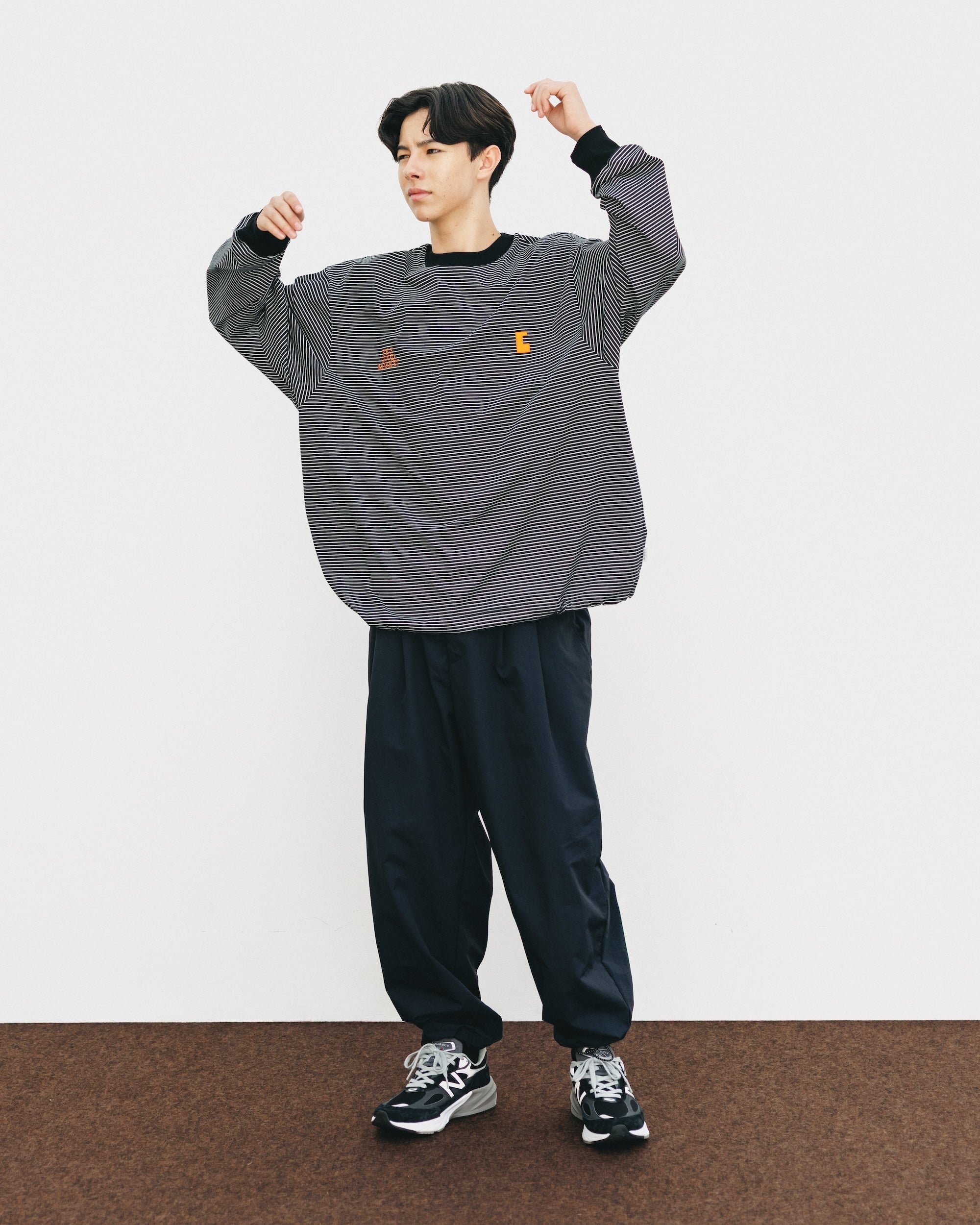 【10.15 WED 20:00- IN STOCK】"C"STRIPED L/S T-SHIRT WITH DRAWSTRINGS FOR YGM (BLACK×WHITE)