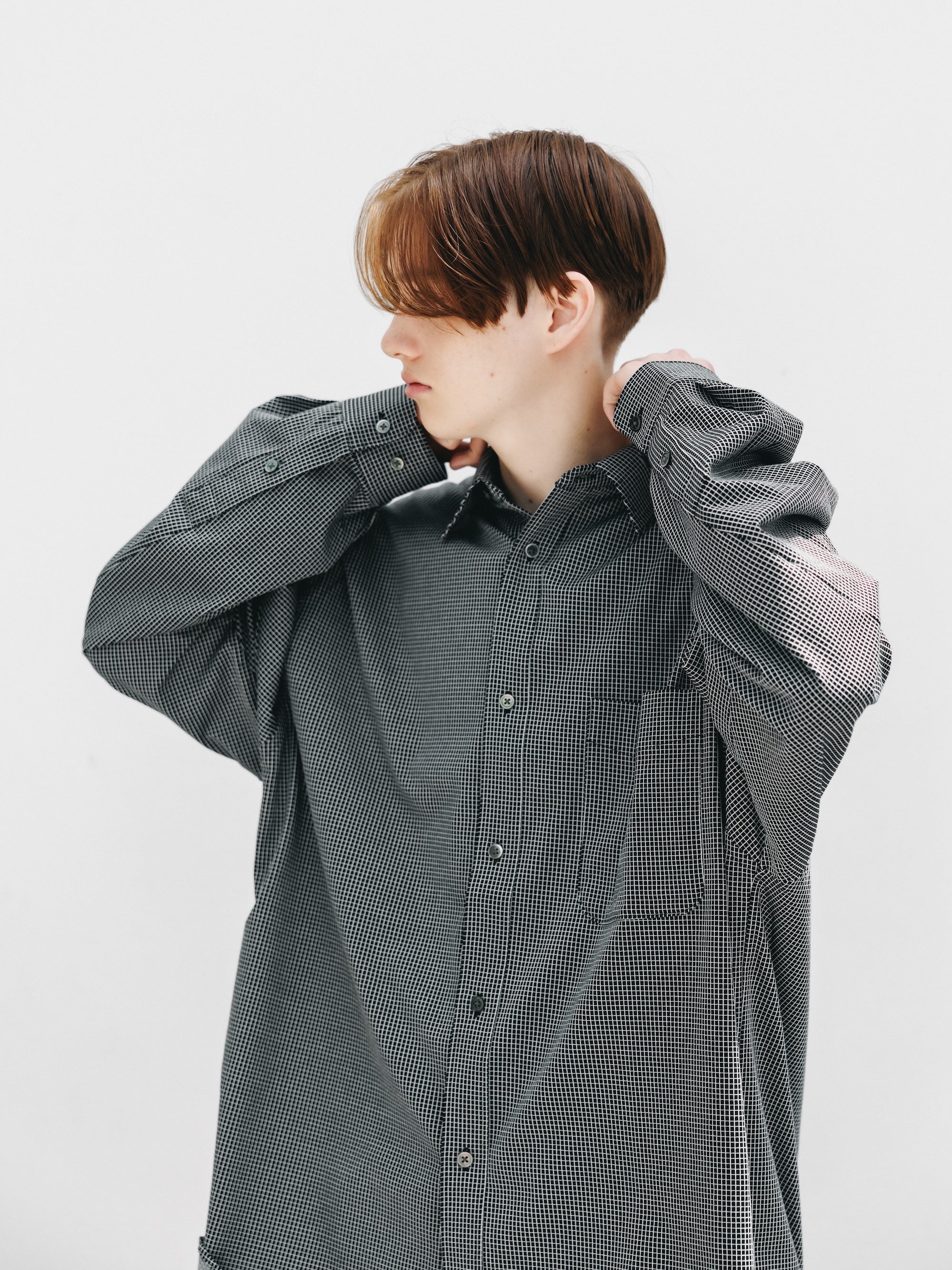 MINI GRID CHECK 36G KNIT EVERYDAY L/S SHIRT (BLACK×WHITE)