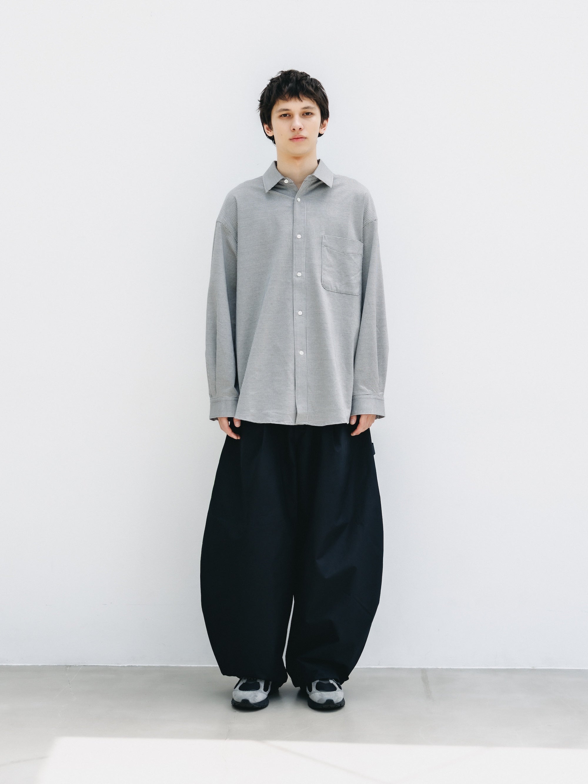 MINI GRID CHECK 36G KNIT EVERYDAY L/S SHIRT (WHITE×BLACK)