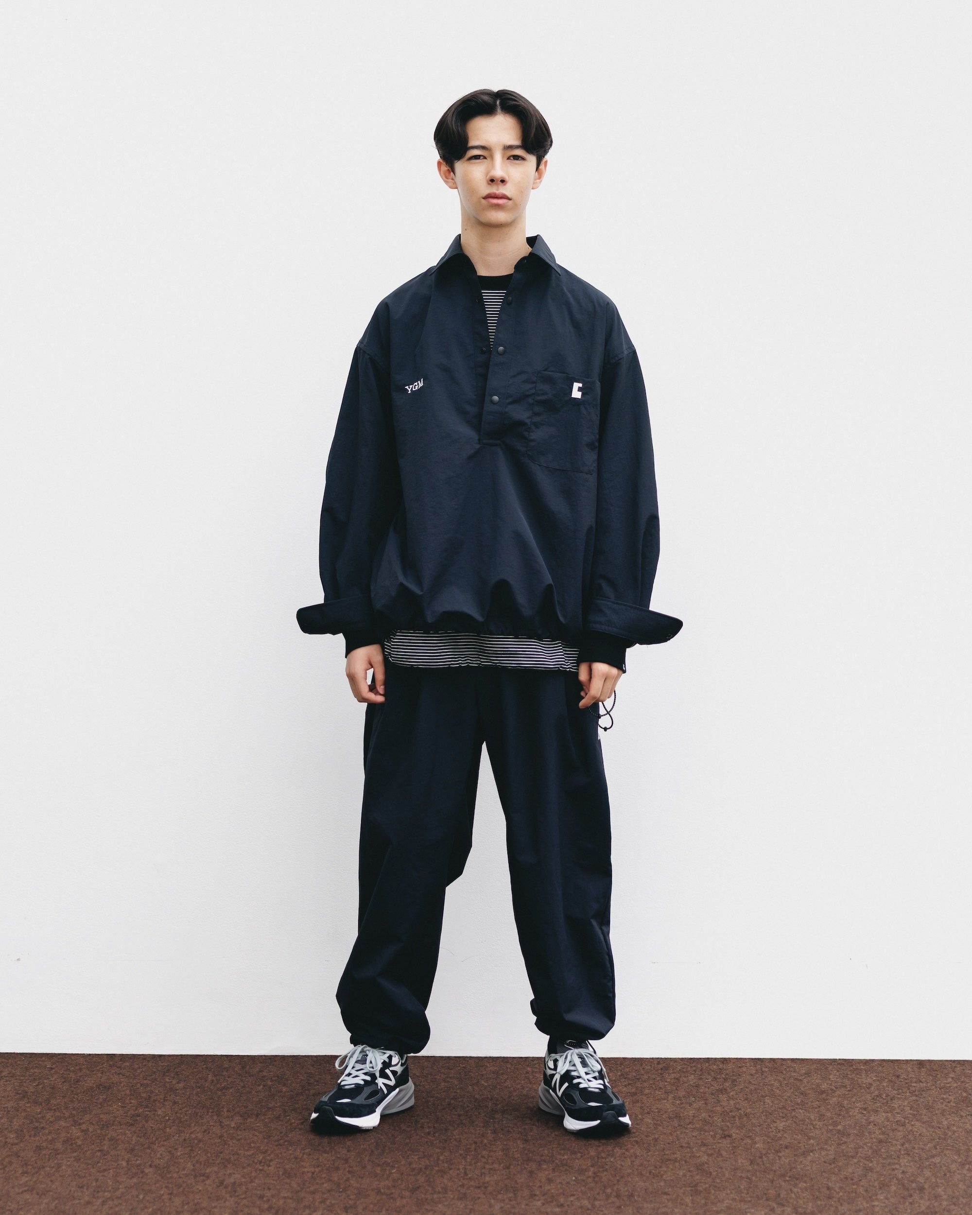 【10.15 WED 20:00- IN STOCK】WATER REPELLENT NYLON CITY UNIFORM L/S PULLOVER SHIRT FOR YGM (BLACK×WHITE)