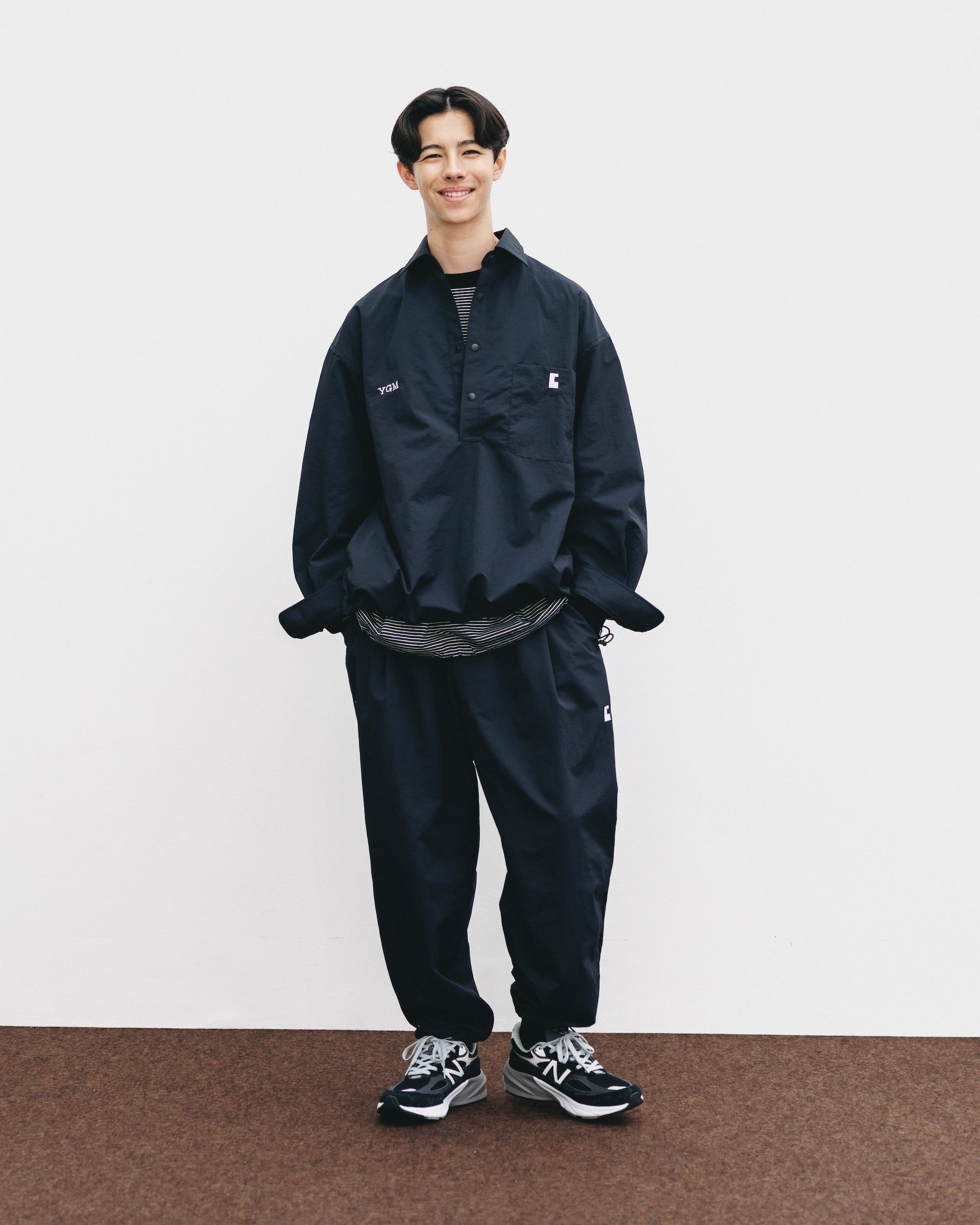 【10.15 WED 20:00- IN STOCK】WATER REPELLENT NYLON CITY UNIFORM L/S PULLOVER SHIRT FOR YGM (BLACK×WHITE)