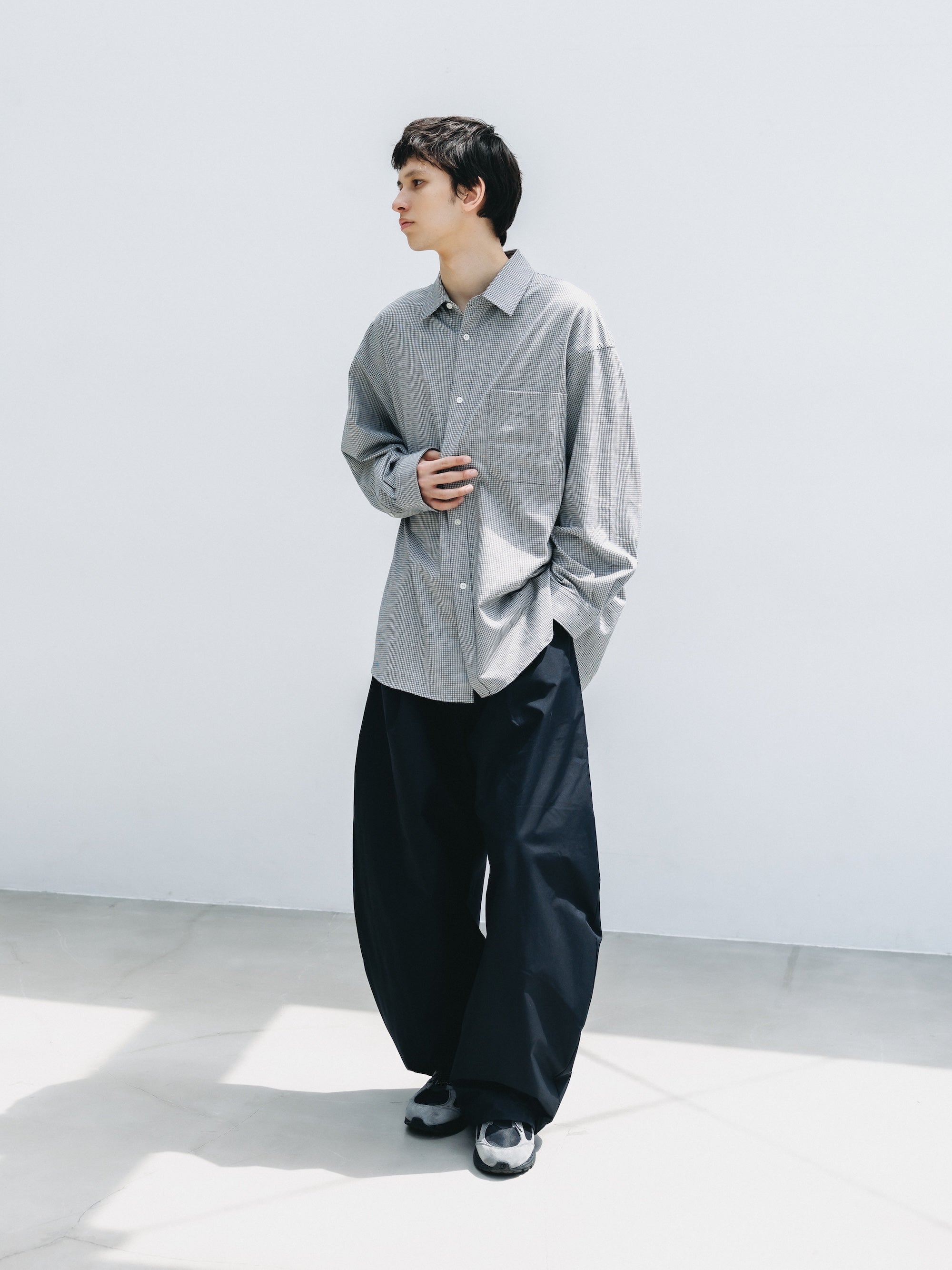 MINI GRID CHECK 36G KNIT EVERYDAY L/S SHIRT (WHITE×BLACK)