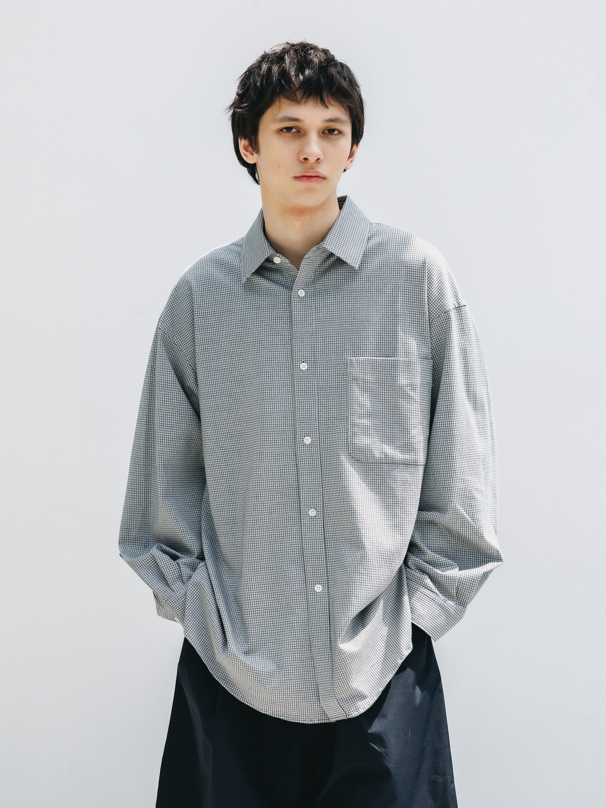 MINI GRID CHECK 36G KNIT EVERYDAY L/S SHIRT (WHITE×BLACK)